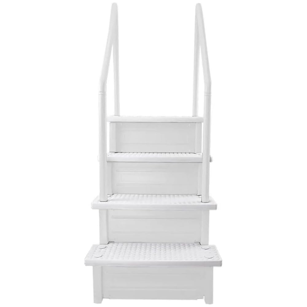 Aqua Select Anti-Slip Swimming Pool Steps with Flip-Up Ladder | White Above Ground Pool Stairs | Deck Mountable (48