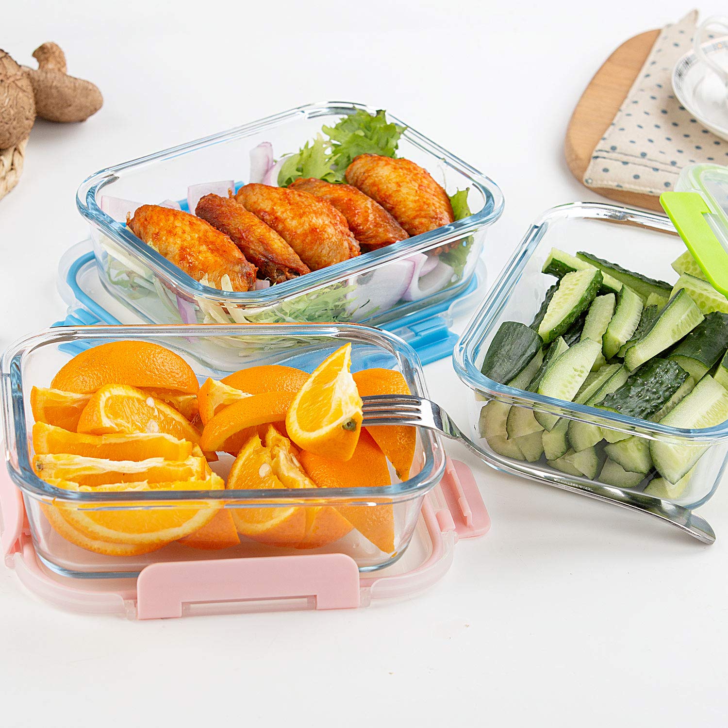 10-Pack Glass Food Storage Containers with Lids - Airtight Meal Prep Containers Set (5 Colors) for Kitchen, Home & Office - Perfect for Lunch Boxes, Leftovers & Food Organization