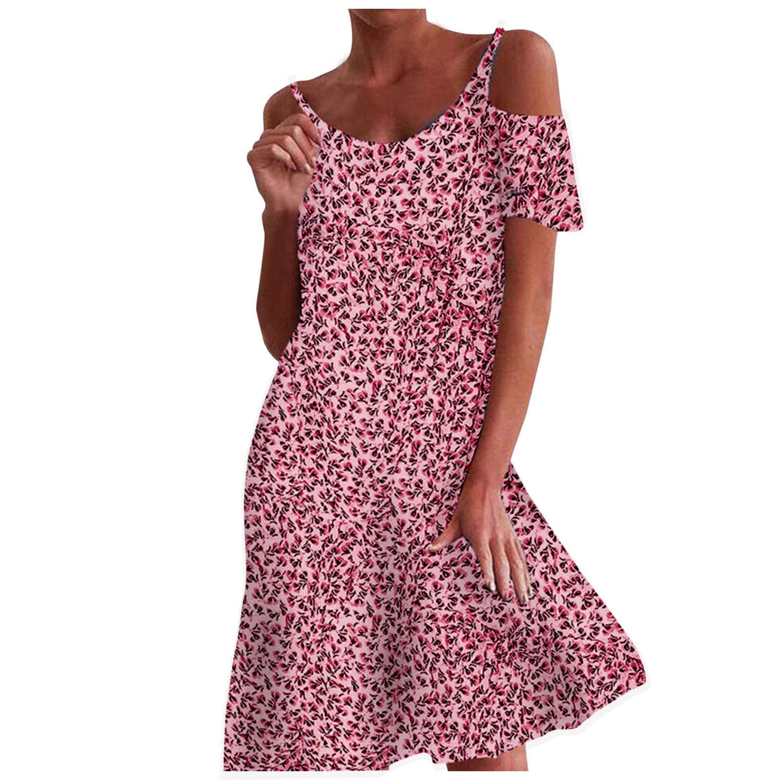 Women's Floral Print Strapless Loose Dress - Small Size, Short Sleeve, Digital Stripe Design | Perfect for Summer Parties, Beach Vacations & Casual Outings