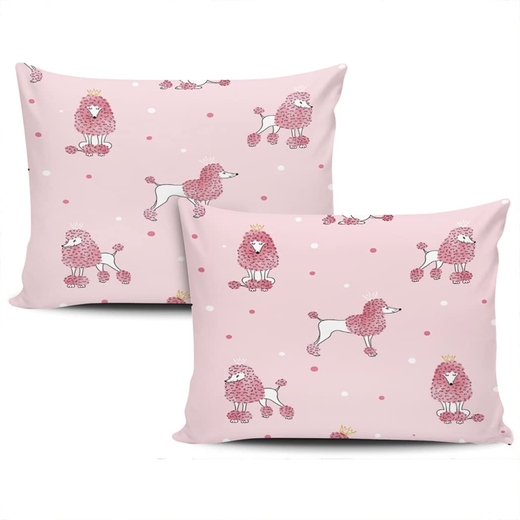 Cute Pink Watercolor Poodle Pillow Covers - Set of 2, 20x36 inch for Sofa & Bedroom Decor