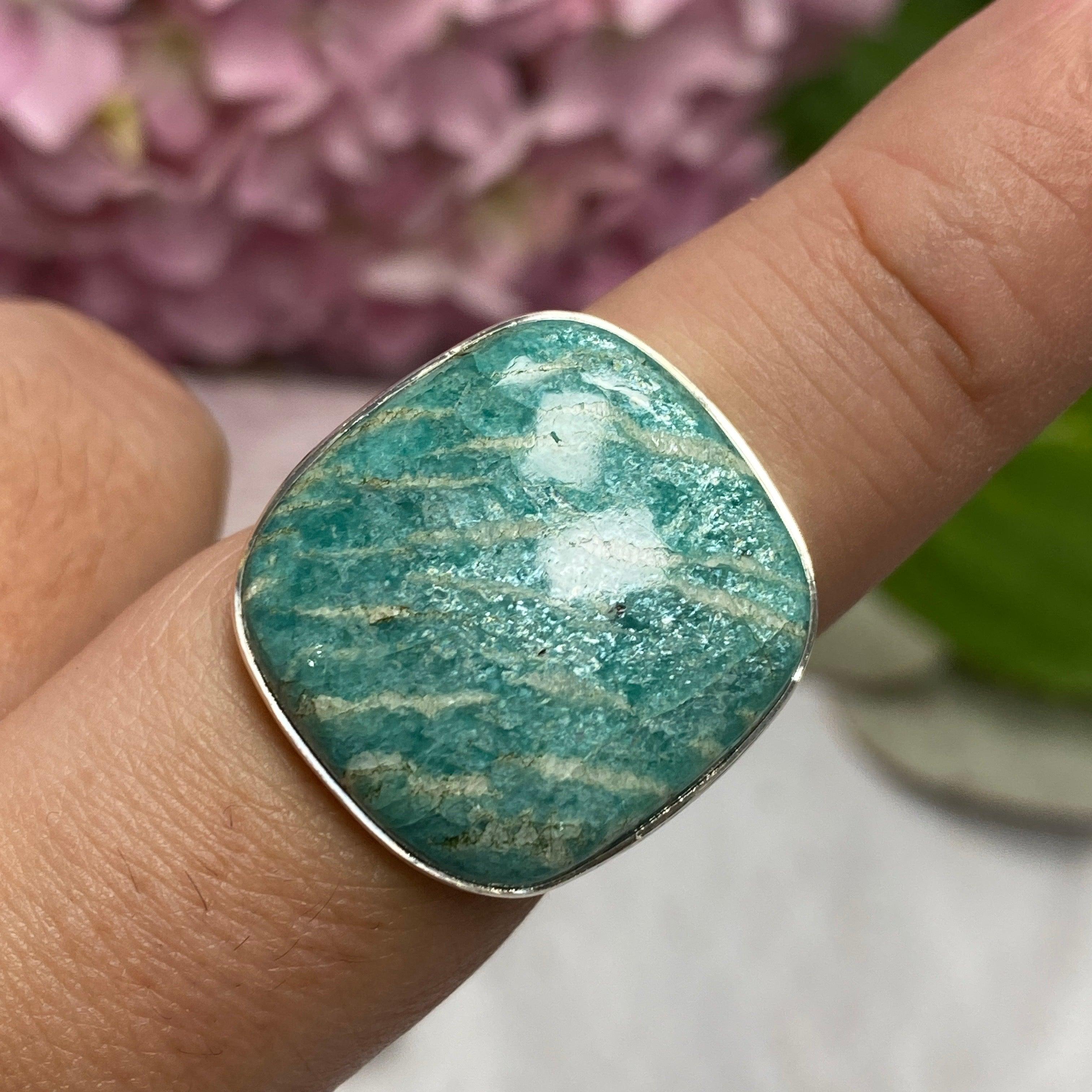 Amazonite Square Ring Size 10 - Natural Gemstone Jewelry for Women, Elegant Statement Ring for Everyday Wear, Gift for Her - KRGJ2571 | Perfect for Boho Style, Office Wear & Special Occasions