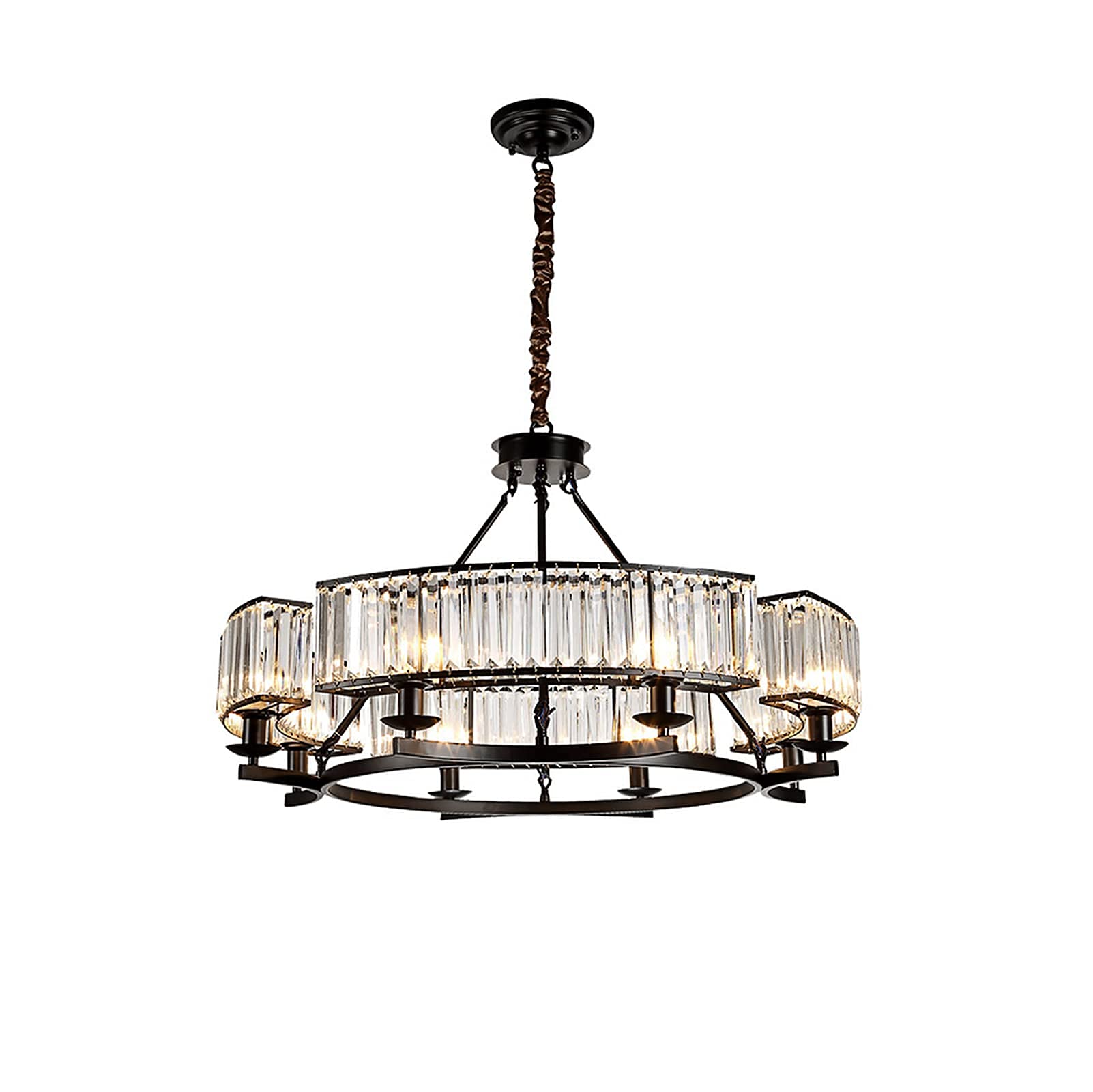 Farmhouse Crystal Chandelier - Black Dining Room Pendant Light with K9 Crystals for Living Room, Foyer & High Ceilings | Elegant Lighting for Rustic Home Decor, Wedding Venues & Luxury Dining Areas