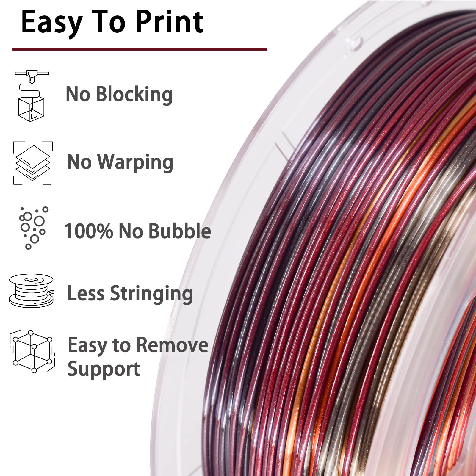 Premium 3D Printer Filament PLA 1.75mm - Silk Gold, Shiny Red & Black Filament (+/-0.02mm Accuracy) 1kg/2.2lbs Spool - Ideal for 3D Printing, DIY Projects, Cosplay Props & Home Decor