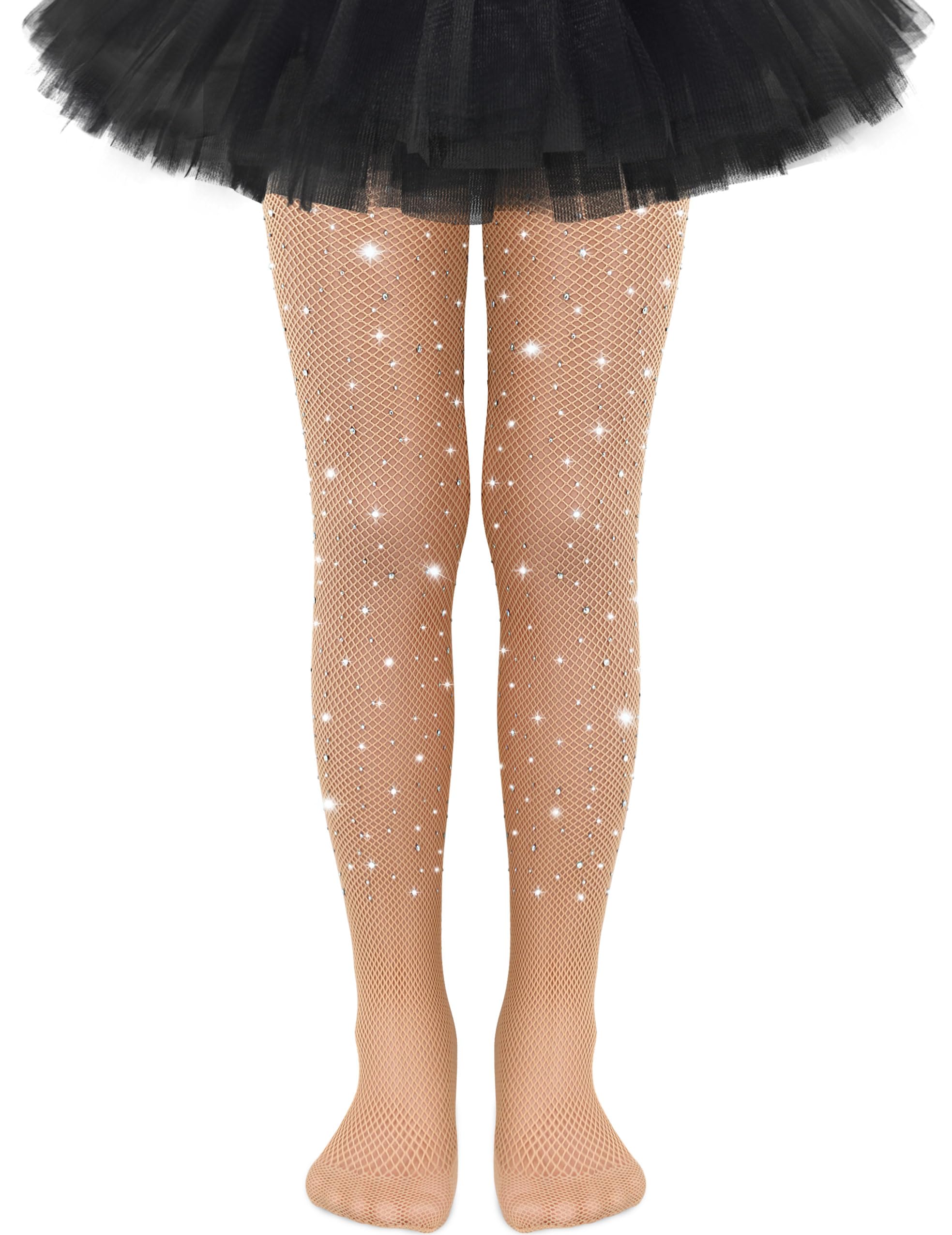 QikQik Girls Fishnet Tights - Kids Sparkly Stockings & Toddler Glitter Tights for Halloween Costumes, Rhinestone Party Wear - Perfect for Dress Up, Dance Performances & Holiday Celebrations