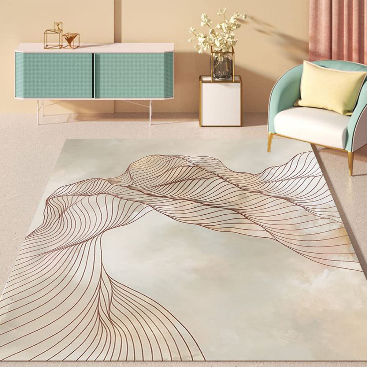Modern Abstract Brown Boho Chic Area Rug 6x8 - Thick Shaggy Lux Carpet for Living Room, Bedroom, Dining Table, Home Office - Non-Slip Indoor Floor Rug for Kitchen & Laundry - Perfect for Cozy Decor & High-Traffic Areas
