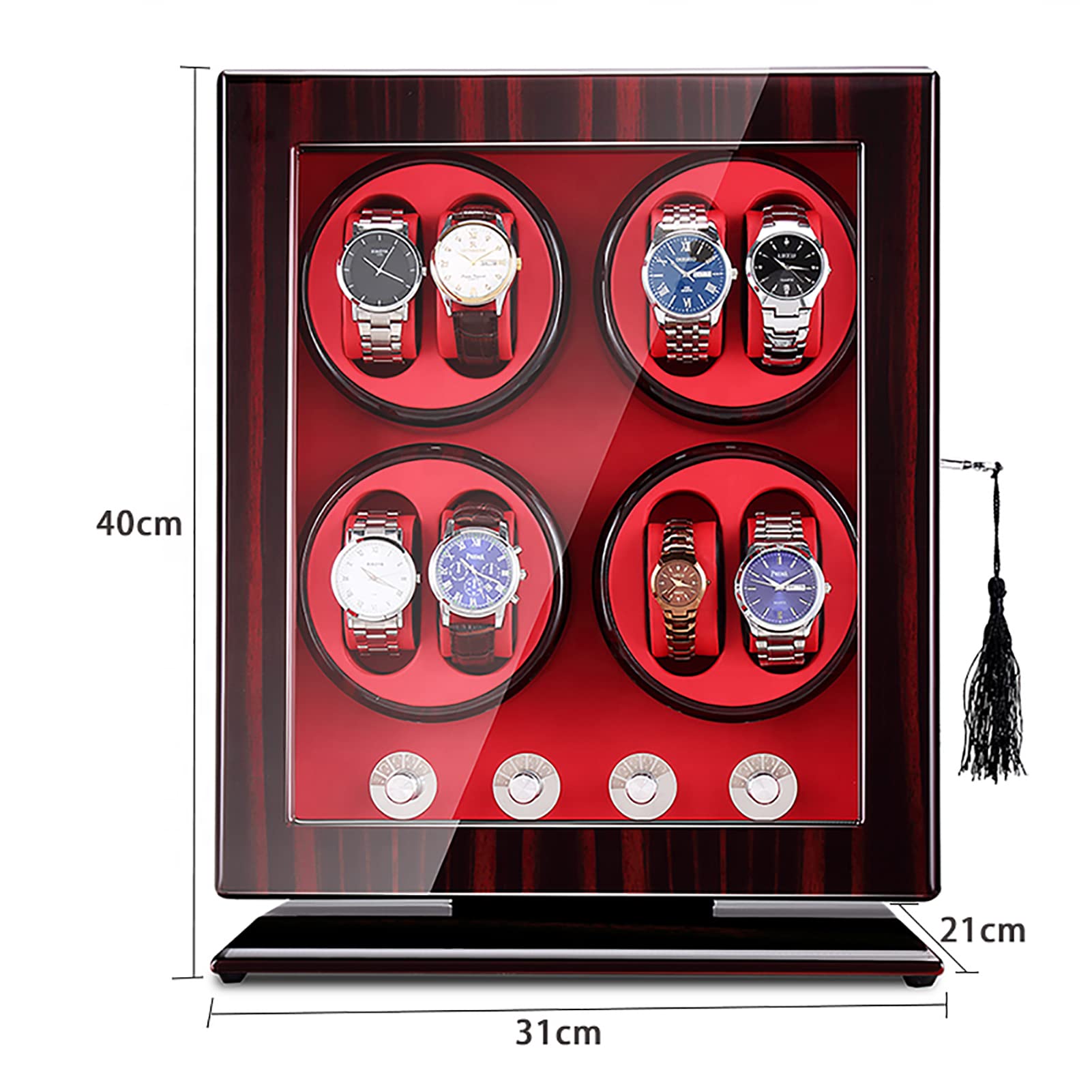 Premium Gaone Automatic Watch Winder Box for 4 Watches - Wooden Self-Winding Mechanical Watch Storage Case with Quiet Mabuchi Motor, 4 Rotation Modes & Dust Protection - Perfect for Watch Collectors, Travel & Display (Black)