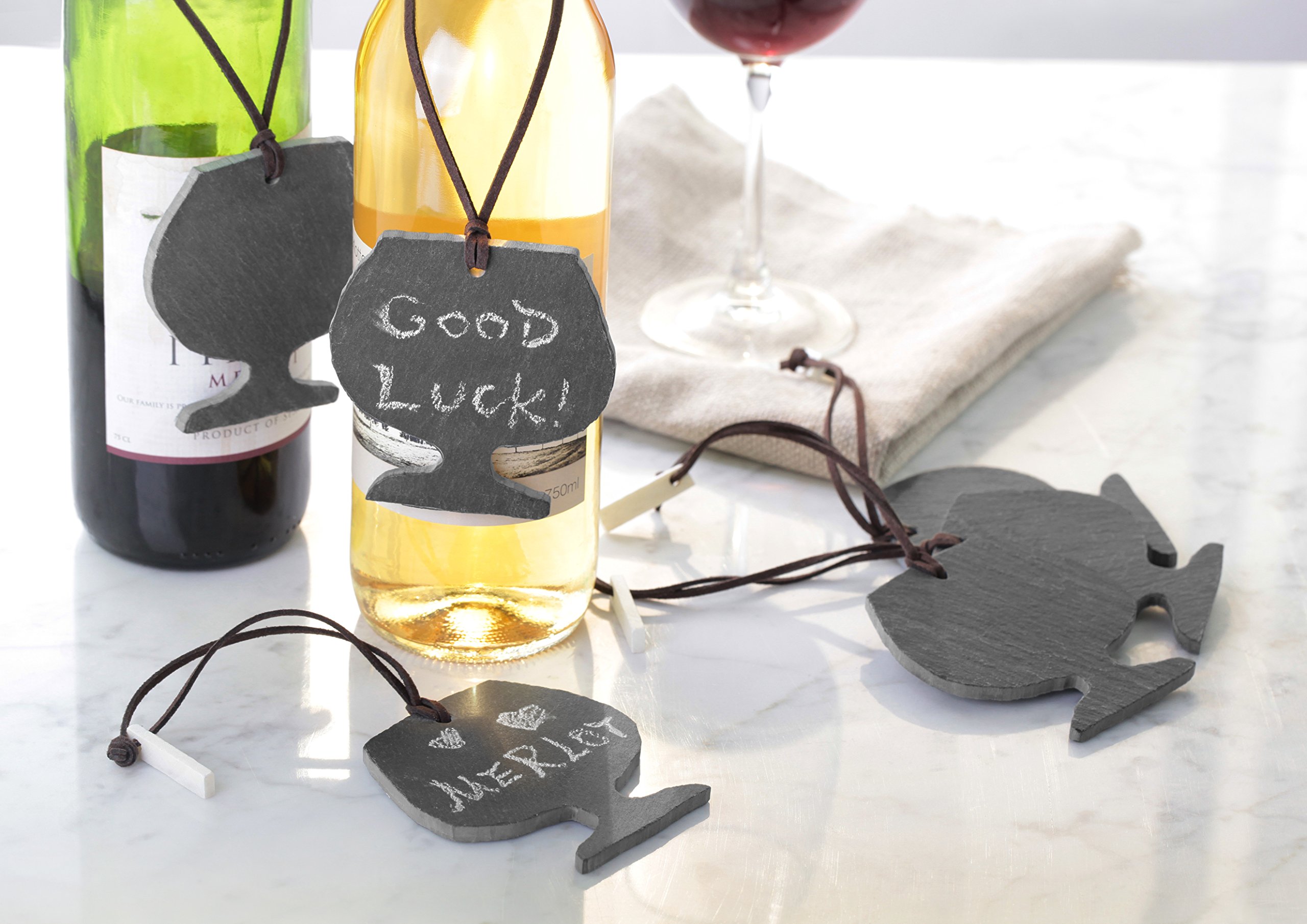 Artaste 28652 Slate Wine Tag & Soapstone Chalk Set - 3.25 x 3 Inch (6-Pack) - Perfect for Wine Bottle Labeling, Party Favors & Chalkboard Writing
