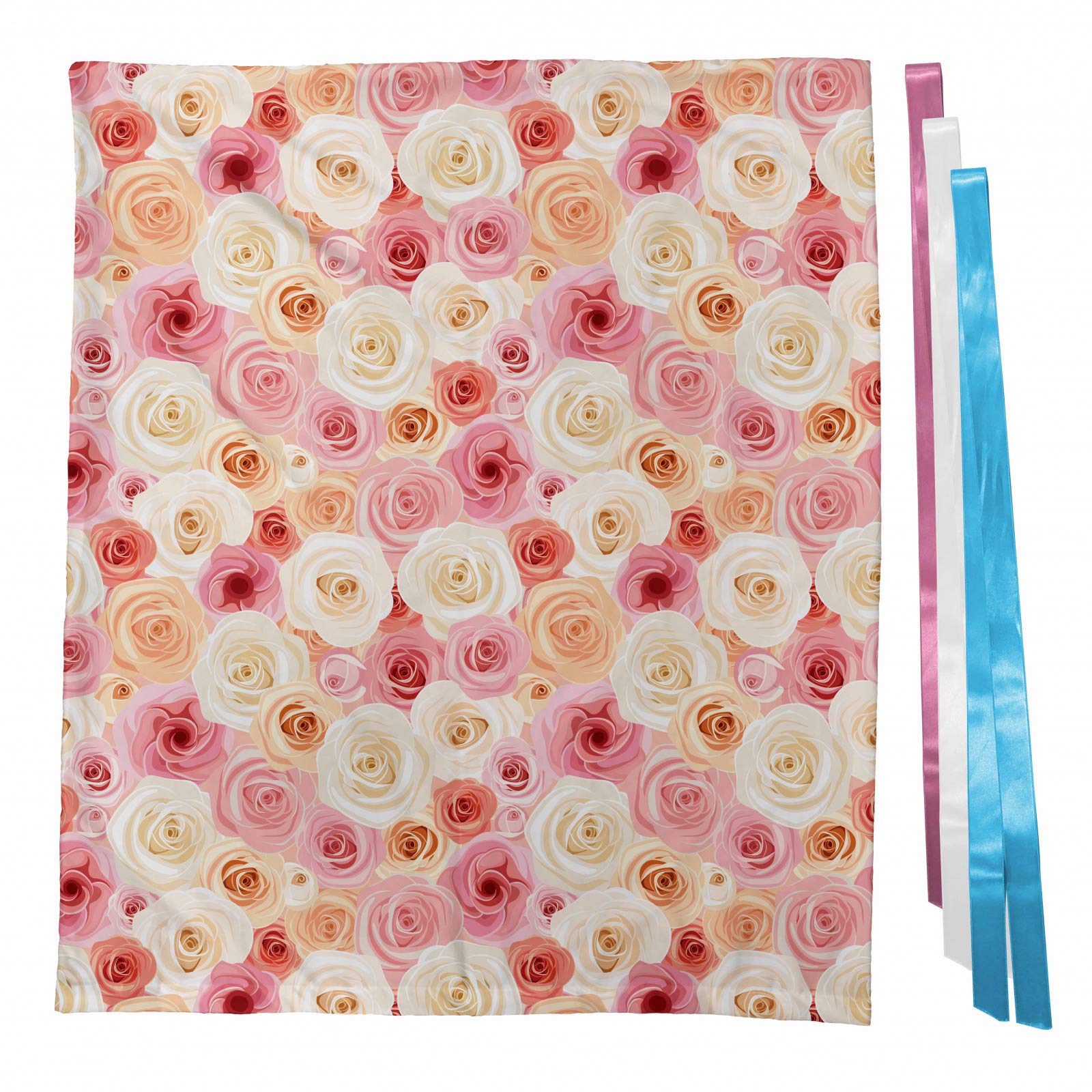 Ambesonne Rose Fabric Gift Bag - Romantic Pastel Rose Petals & Buds Design with 3 Ribbons, 27
