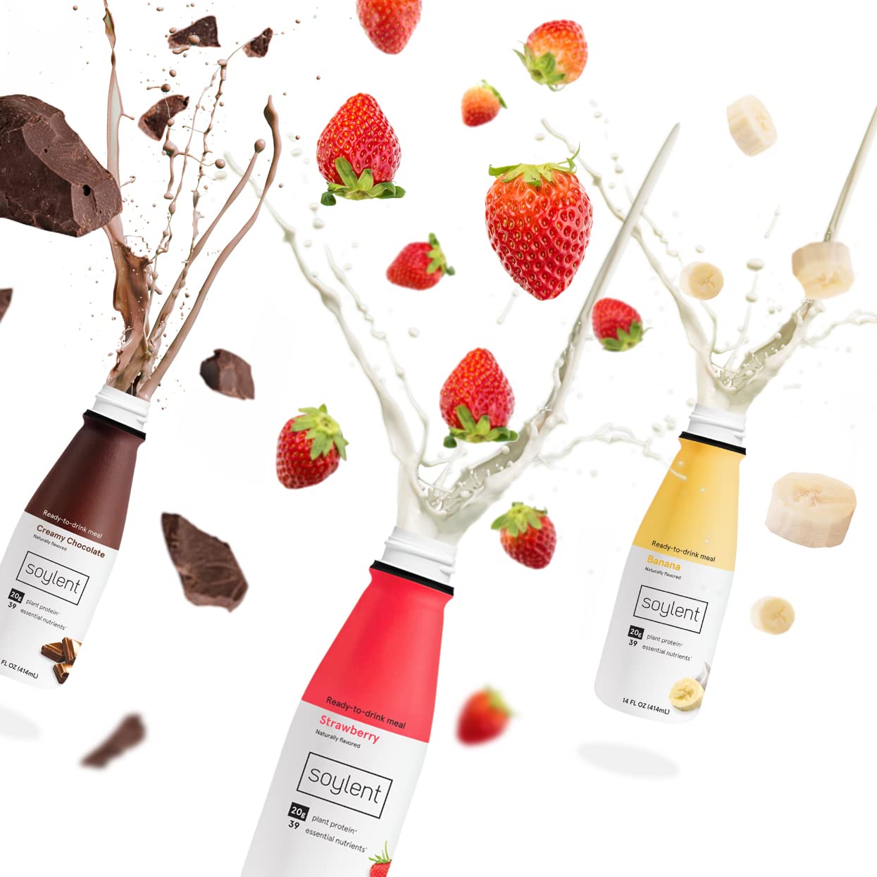 Soylent Meal Replacement Shake Banana Split Bundle - Creamy Chocolate, Banana & Strawberry Flavors, 14oz (36 Bottles) | High Protein Vegan Shakes for Weight Loss, Busy Professionals & On-the-Go Nutrition