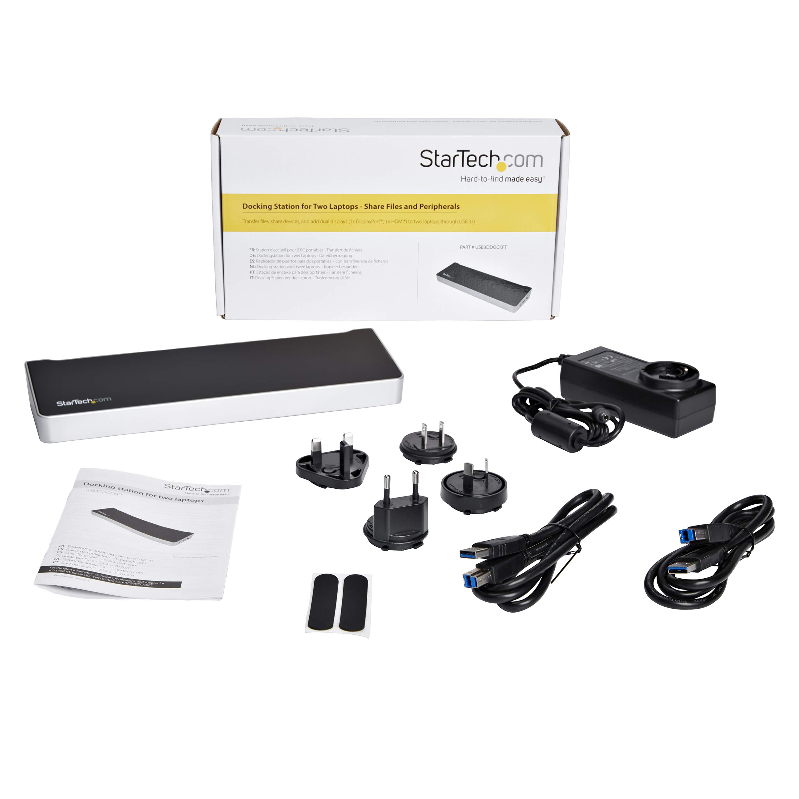 StarTech.com Dual Monitor KVM Docking Station for 2 Laptops - 4K UHD Video, USB 3.0 File Transfer, Universal Laptop Dock (USB3DDOCKFT) - Ideal for Home Office & Multi-Device Workspaces