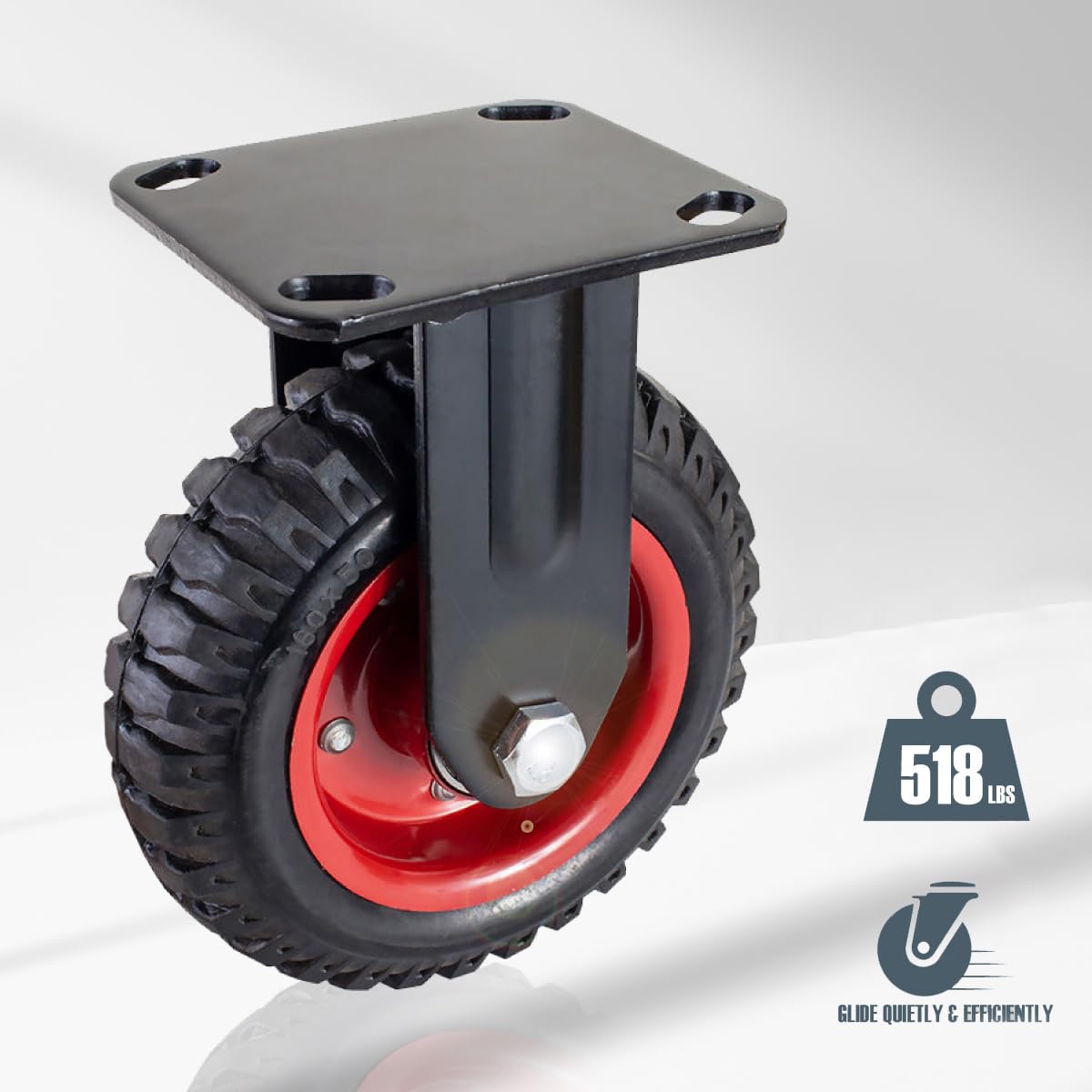 POWERTEC 8 Inch Heavy Duty Caster Wheels Set of 4 - Fixed Plate Casters with Durable Rubber Knobby Tread for Workbench, Cart, Trolley, Dolly, Wagon & Chicken Coop - Ideal for Garage, Workshop & Industrial Use (17053-P4)