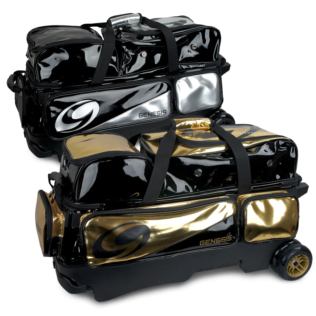 Genesis Dually 3 Ball Roller Bowling Bag - Black/Gold - Perfect for League Play, Tournaments & Practice Sessions