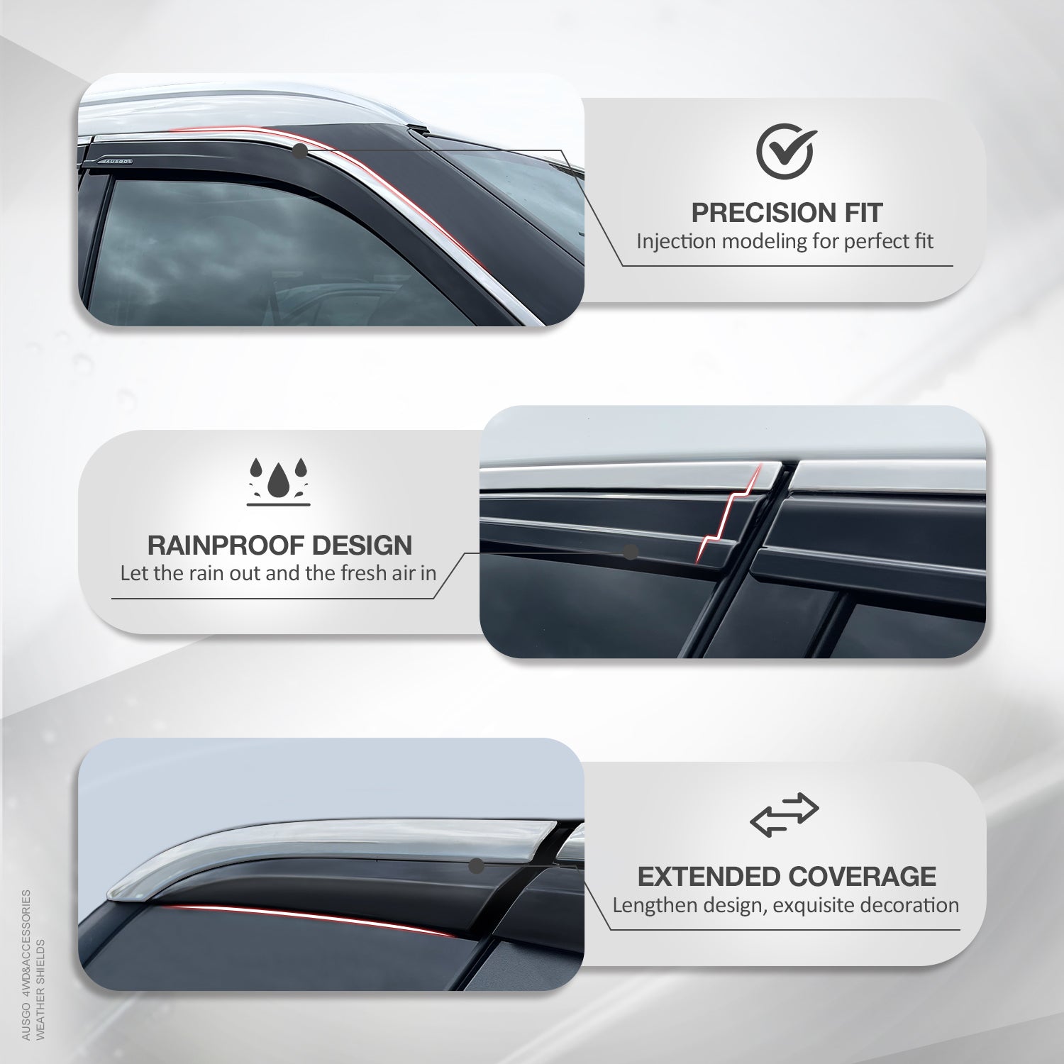 Volkswagen Tiguan L Allspace 2016-2025 Stainless Steel Window Deflectors | Rain Guards & Wind Noise Reduction for All-Weather Protection | Perfect for Road Trips & Daily Commuting