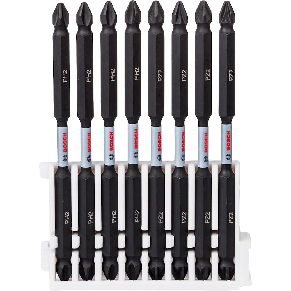 Bosch Professional 8pcs. Double Screwdriver Bit Set - Impact Control PH/PZ Bits, 110mm Length, Pick and Click for Impact Drills - Perfect for DIY Projects and Professional Construction Work