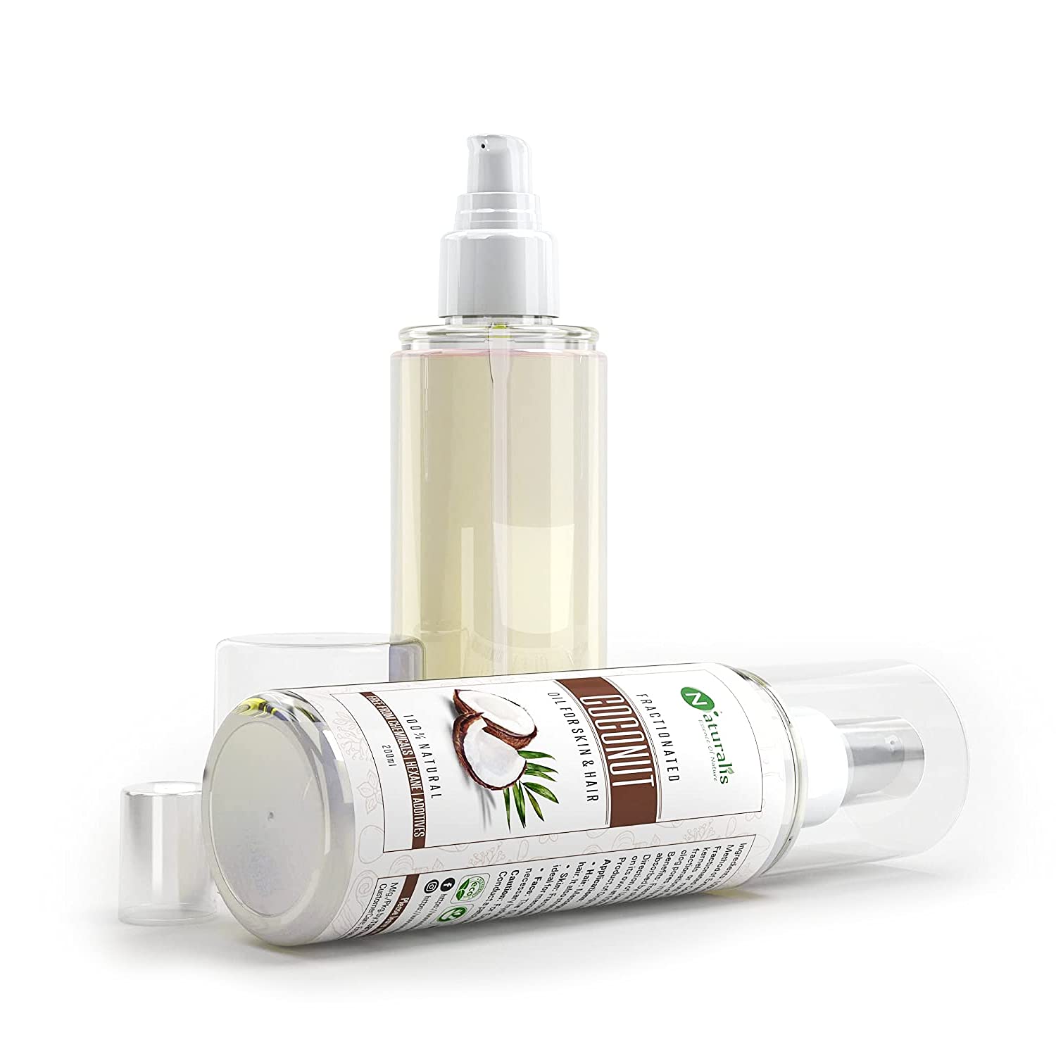 Naturalis Fractionated Coconut Oil for Skin - 100% Pure Moisturizing Carrier Oil, Therapeutic & Odorless, 8oz (200ml) - Perfect for Massage, Hair Care & Aromatherapy