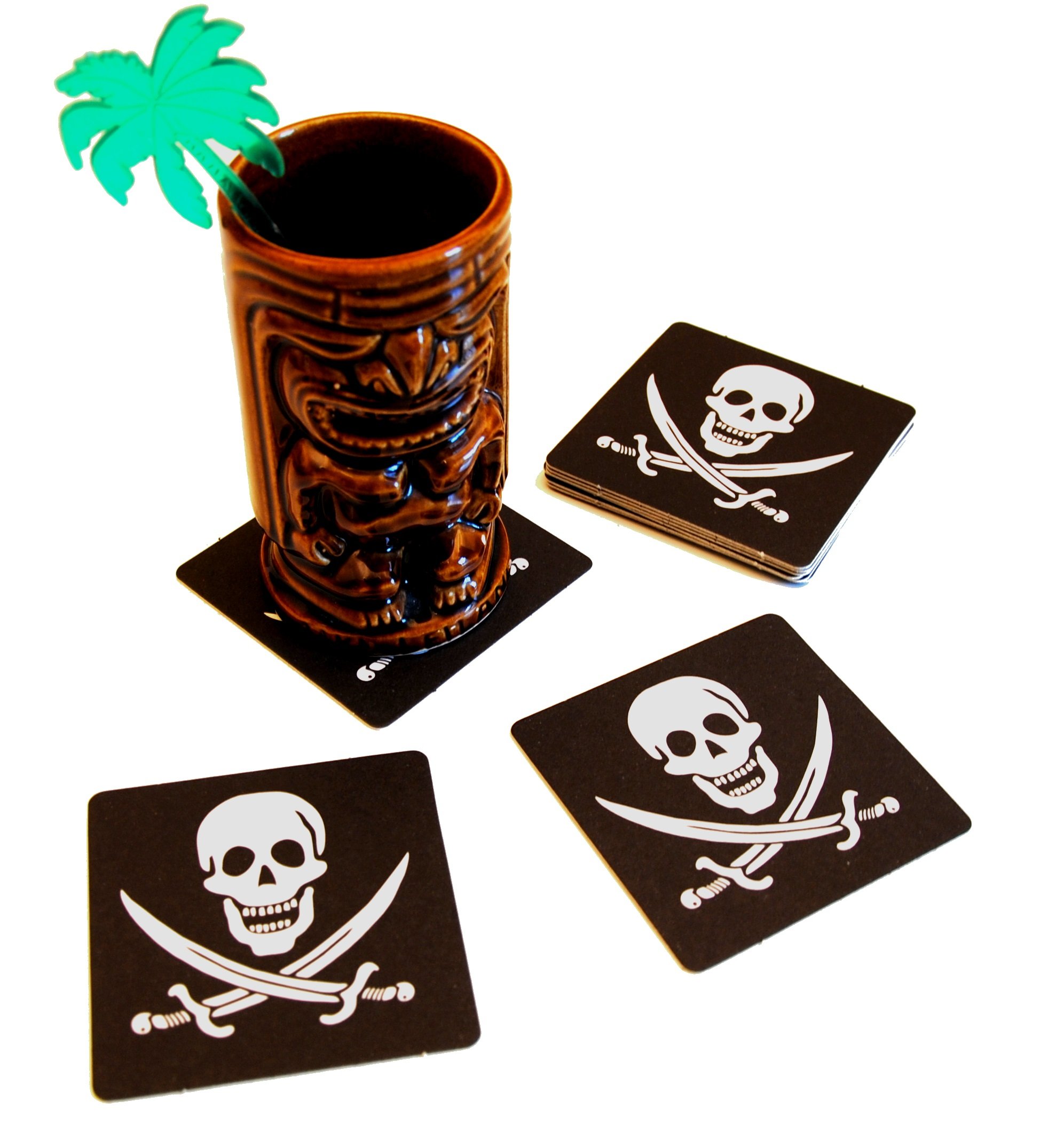 20 Pack Skull and Crossbones Pirate Drink Coasters - Non-Slip Bar Coasters for Beer, Wine & Cocktail Glasses - Perfect for Pirate Themed Parties, Home Bars & Man Caves