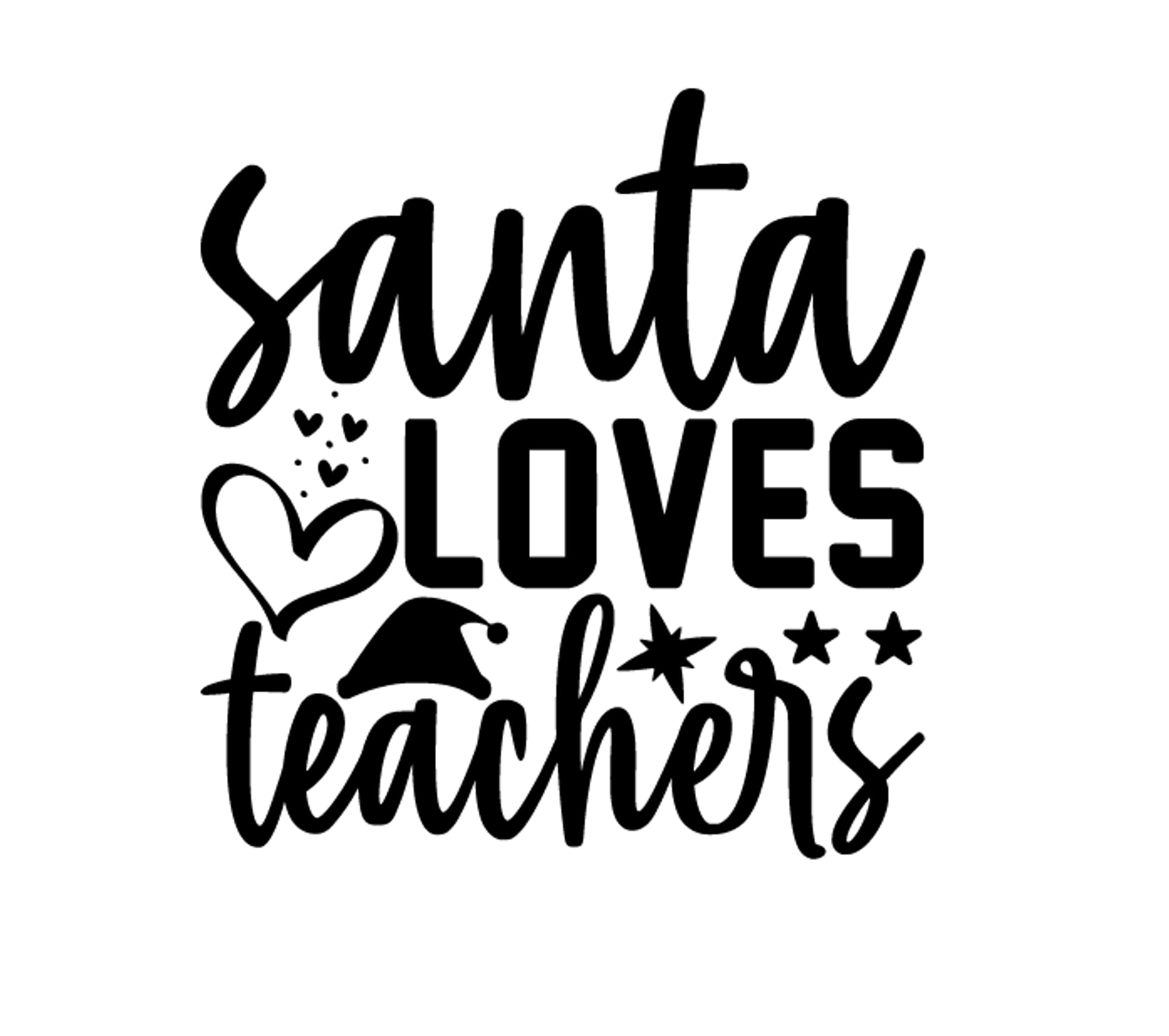 Santa Loves Teachers Iron On Decal - Christmas Vinyl Transfer Patch for DIY Crafts & Holiday Designs | Custom Color & Size Options | Perfect for T-Shirts, Tote Bags & Holiday Gifts (Black)