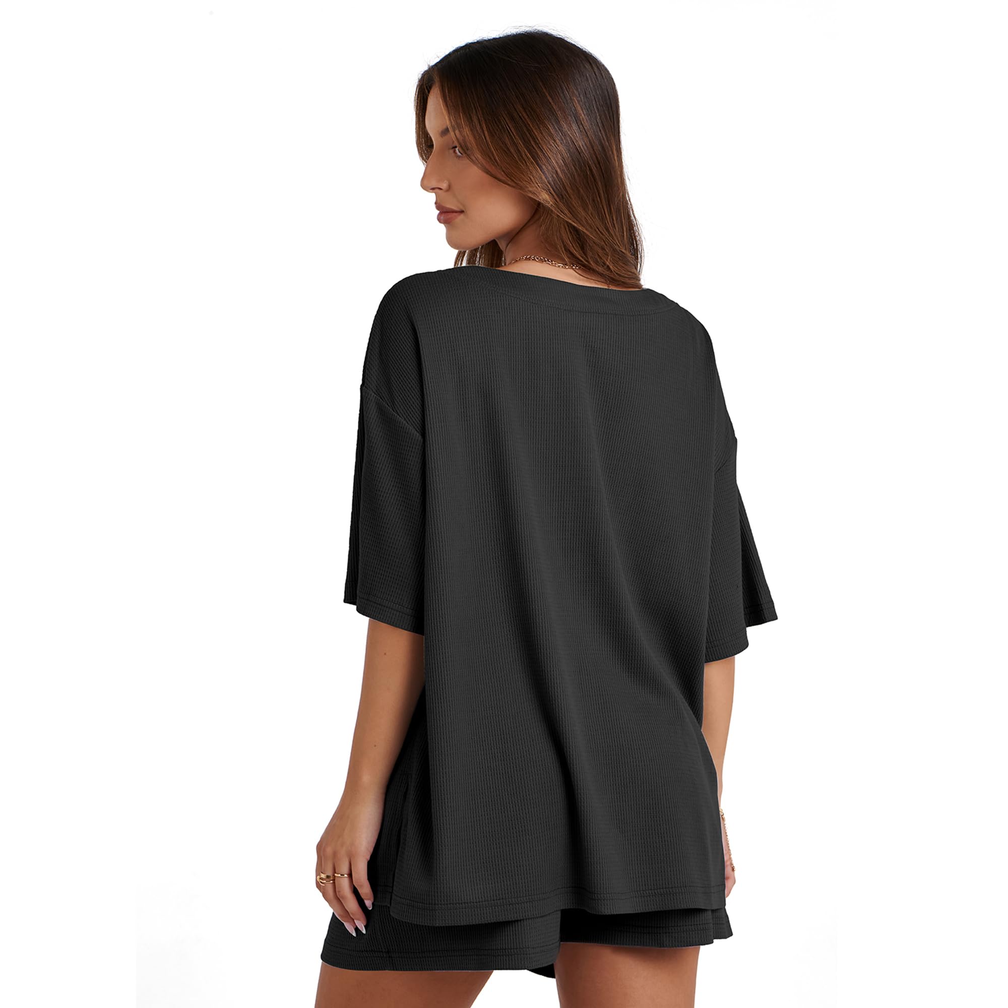 Waffle Knit Lounge Set for Women - 2 Piece Shorts & Top Outfit, Casual Matching Pajama Set | Perfect for Home Relaxation, Sleepwear & Cozy Weekends