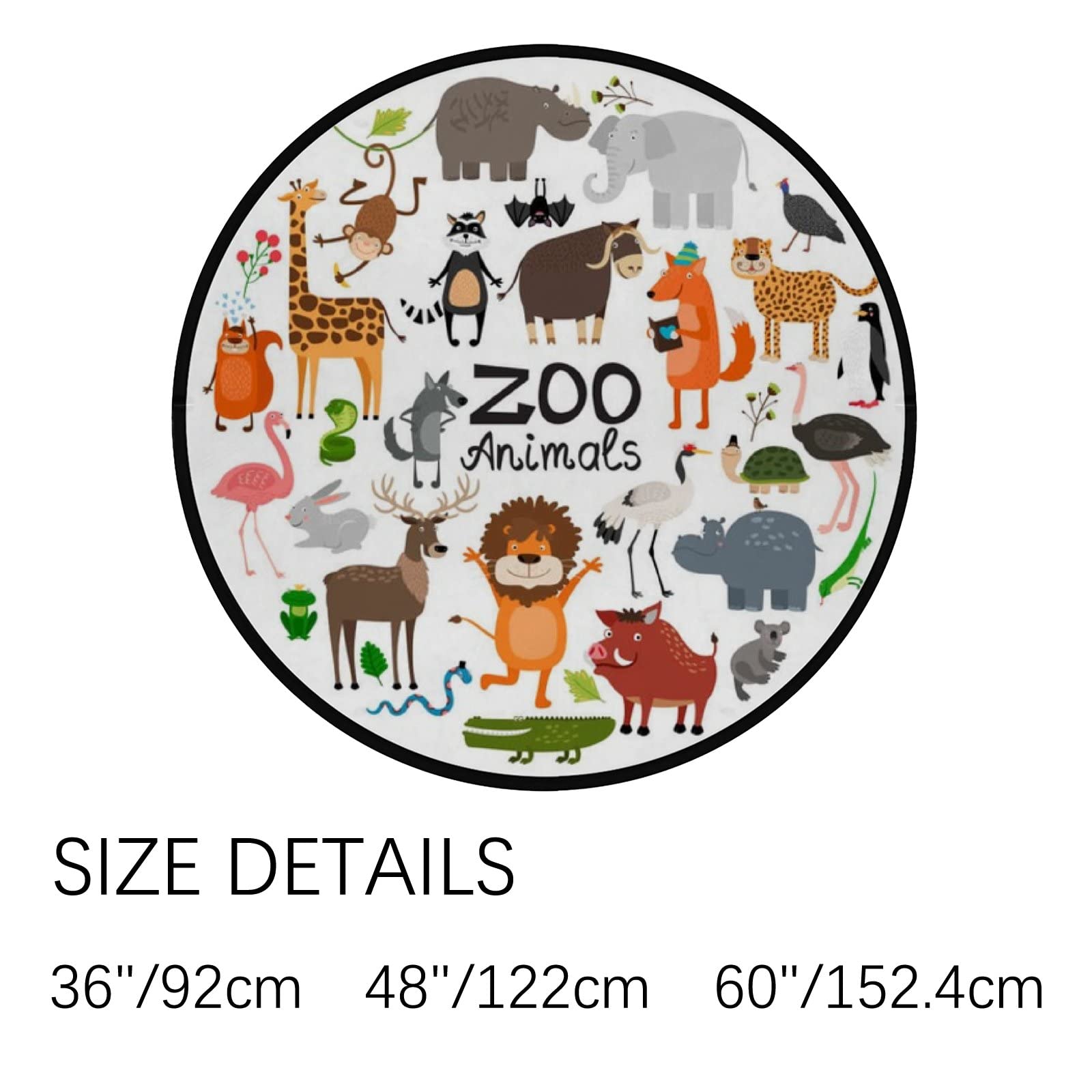 Vantaso 5ft Round Kids Play Rug - Soft Non-Skid Foam Floor Mat with Cute Animal Designs (Giraffe & Lion) for Nursery, Children's Room & Play Areas - Perfect for Crawling, Learning & Safe Playtime