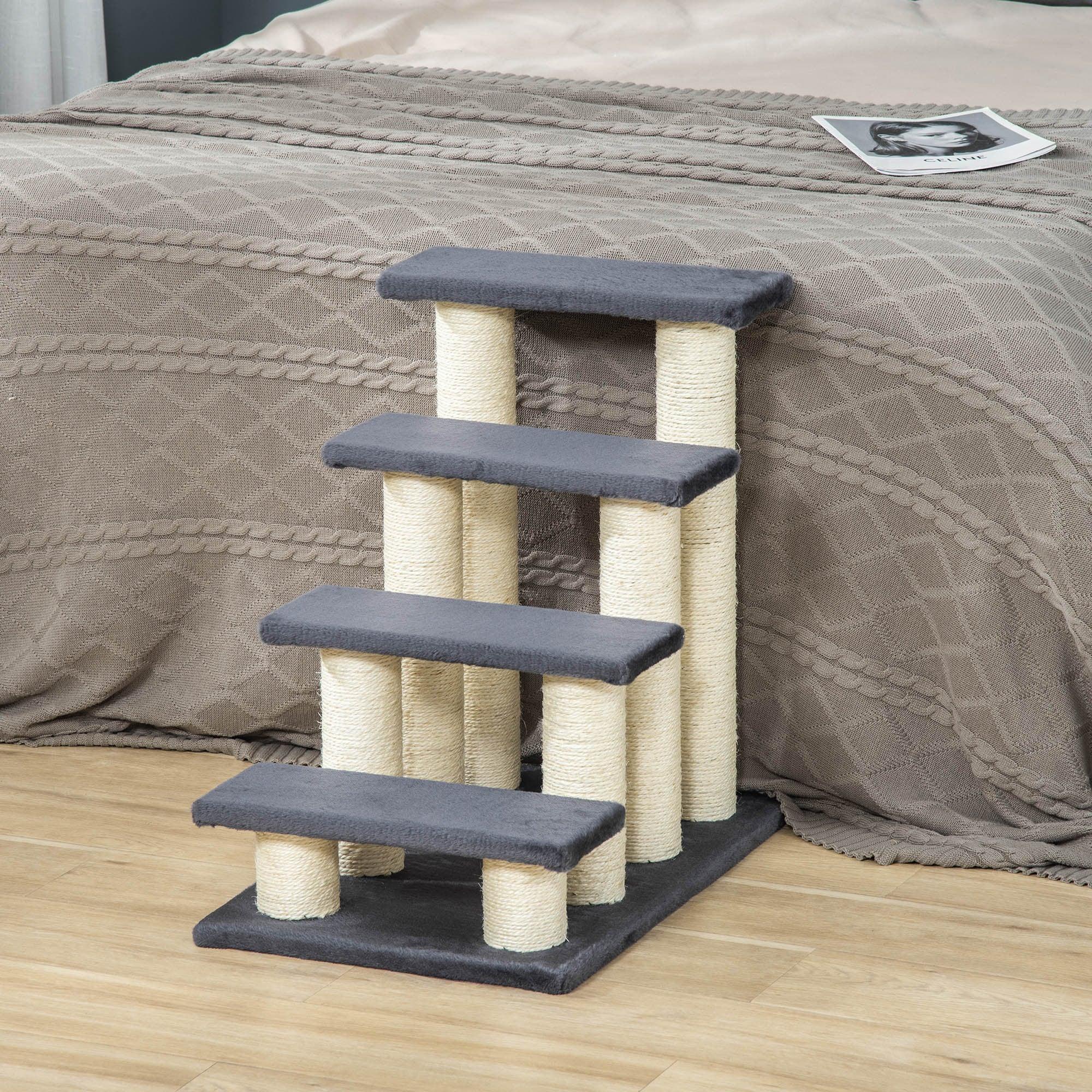 4-Step Cat Tree for High Beds & Couches - Sisal Scratching Post & Climbing Toy for Indoor Cats & Small Dogs - Gray Pet Stairs for Play & Rest - Perfect for Kittens, Senior Pets & Multi-Level Homes