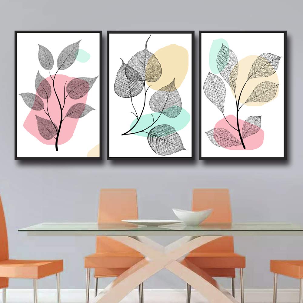 Wall26 3-Panel Framed Canvas Wall Art - 24x36 Inch Leaf Theme Prints for Living Room & Bedroom Decor - Ready to Hang Nature-Inspired Home Decoration (Perfect for Modern Spaces & Office Wall Decor)