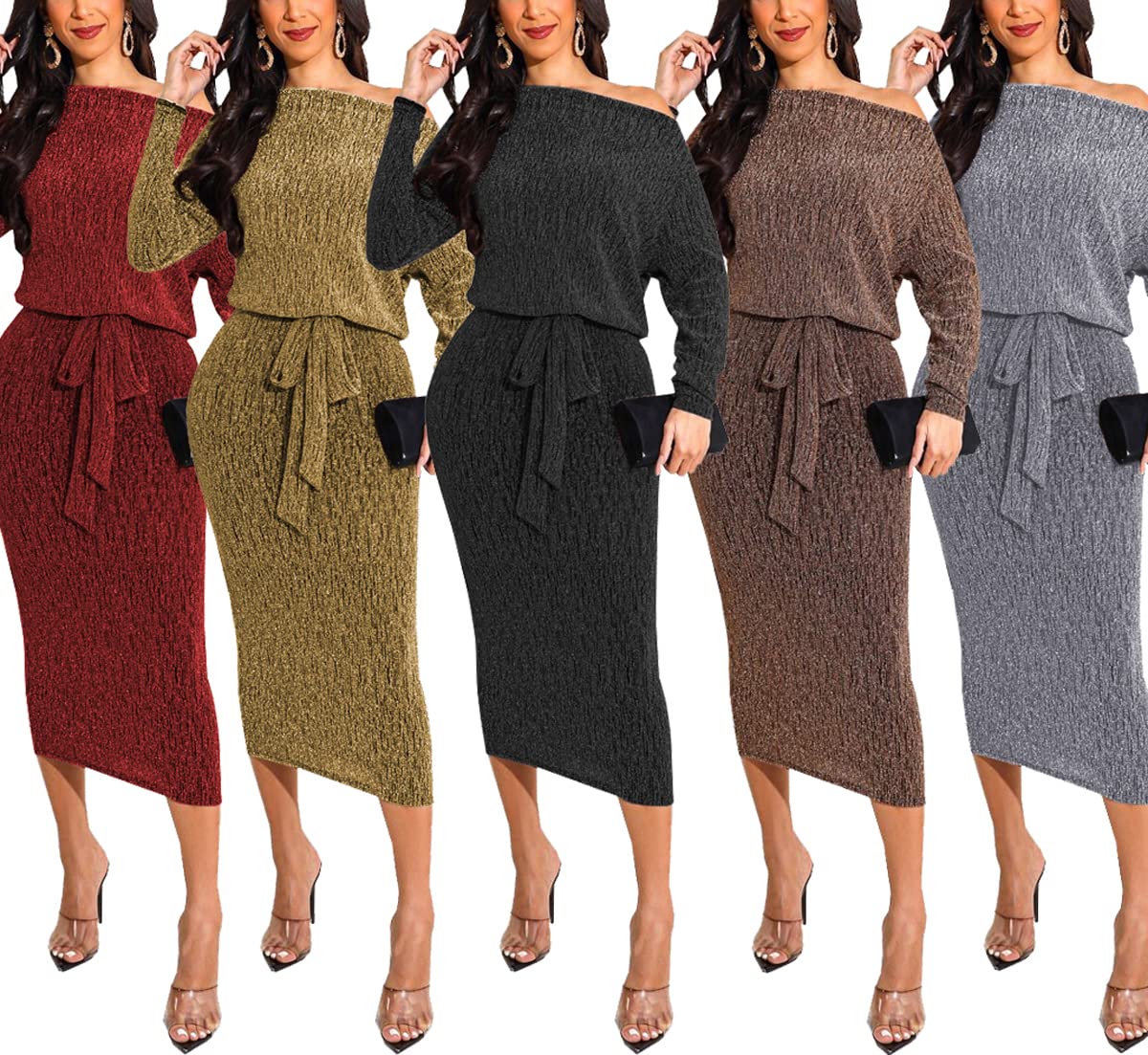 Sparkly Sequin Cocktail Dress for Women - Long Sleeve Glitter Party Dress, Elegant Midi Clubwear for Night Out, Holiday Party & Special Occasions