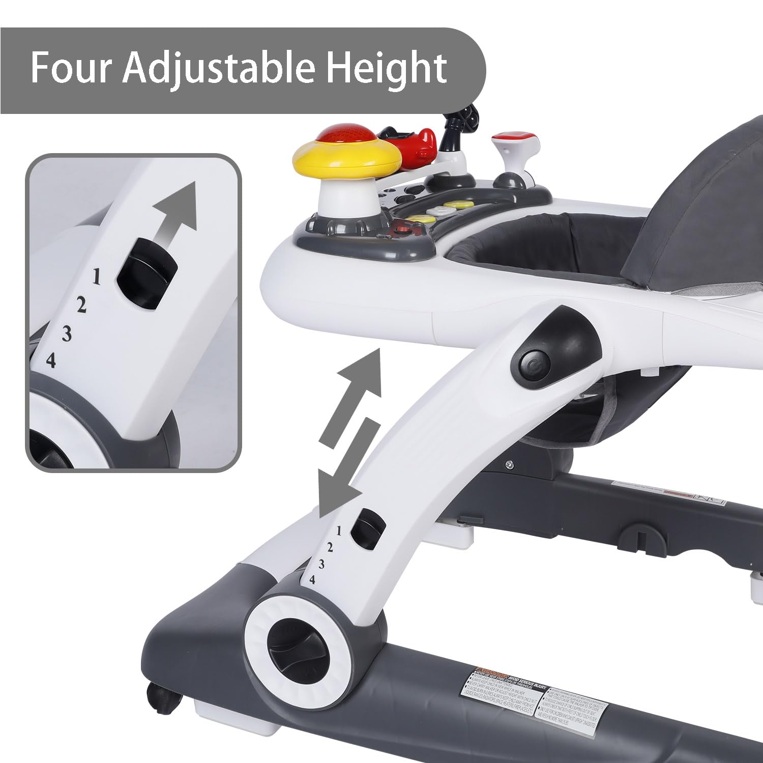 **Kinder King 5-in-1 Baby Walker with Music & Lights - Adjustable Height & Seat, Learning & Walk-Behind Activity Walker for Toddlers - Safety Bumper & Anti-Rollover Design (Grey) - Perfect for Playtime & Early Learning Development**
