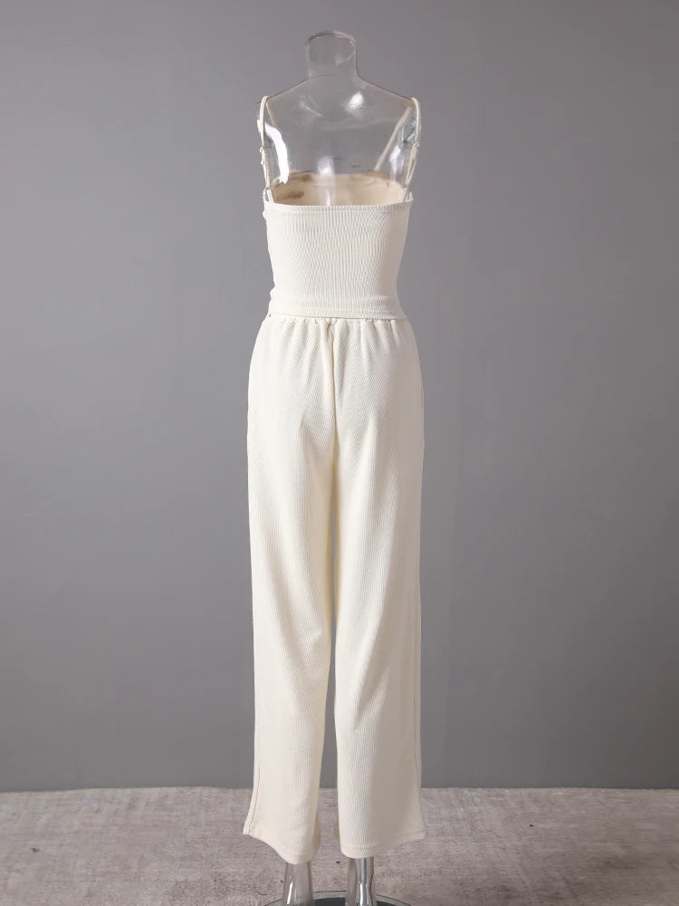 Beige Irregular Tank Top & Wide Leg Pants Two-Piece Set - Women's Sleeveless Fashion Outfit for Spring Summer 2025 | CPG3157 | Perfect for Beach Vacations, Casual Outings & Summer Parties