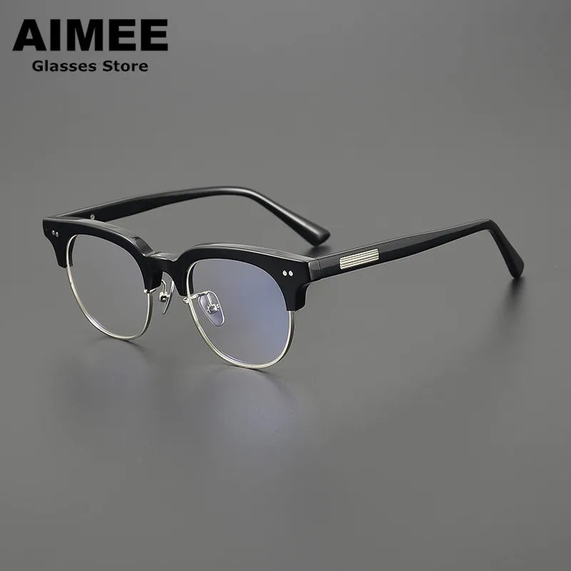 Aimee Unisex Full Rim Round Acetate Eyeglasses 14749 - Stylish & Durable Acetate Frame Glasses for Men & Women - Perfect for Reading, Work, and Everyday Fashion