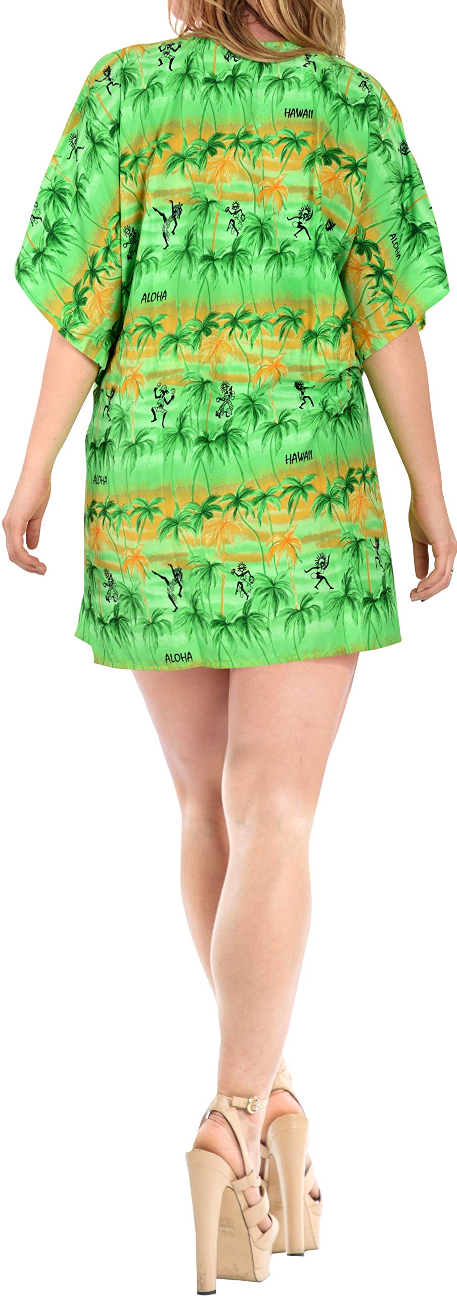 LA LEELA Plus Size Women's Beach Cover Up Dress - 3X-4X Shamrock Green with Palm Print, Summer Swimwear Coverup for Pool, Beach Vacation & Resort Wear