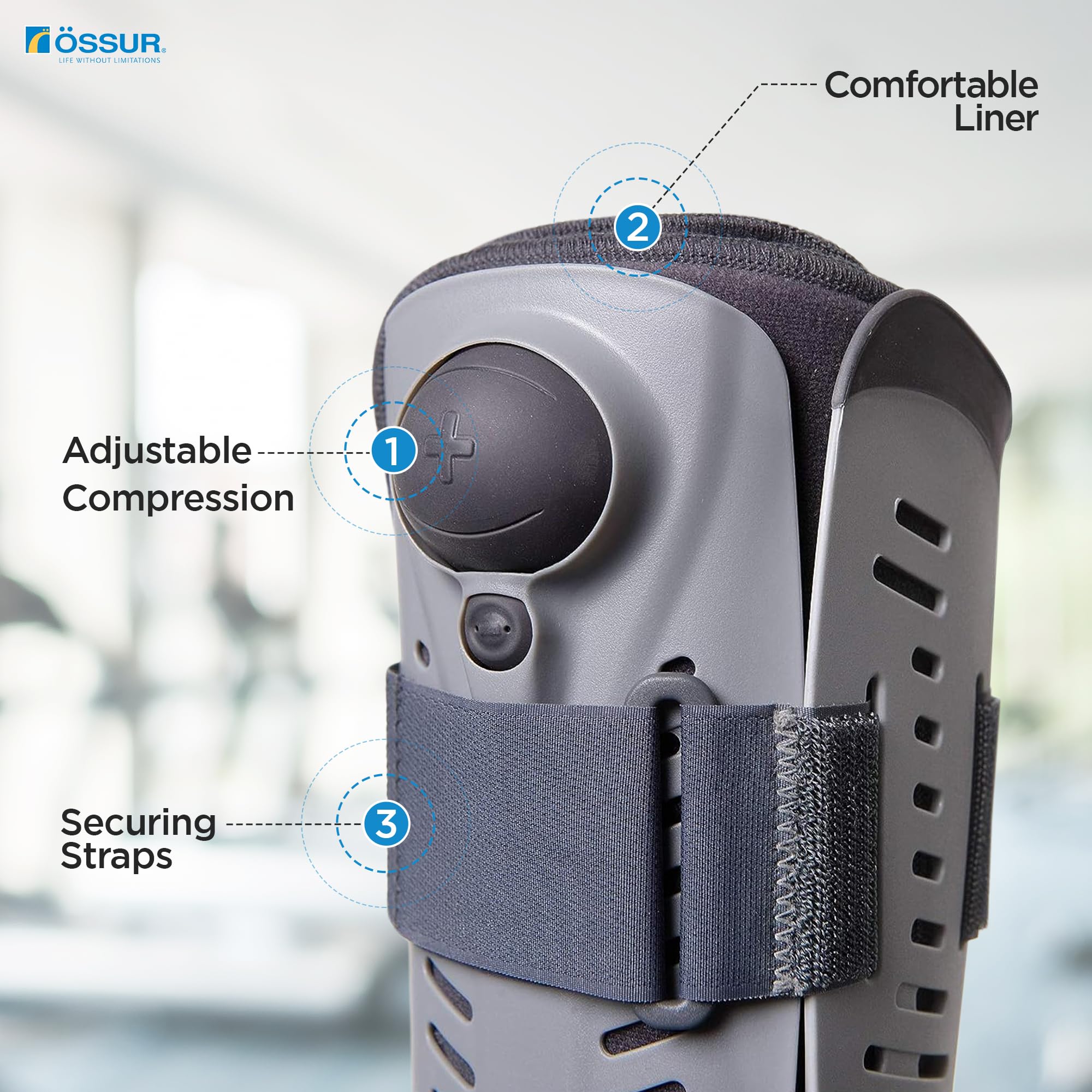 Ossur Rebound Air Walker Boot - Comfortable Walking Boot with Compression Straps & Air Pump Rocker Bottom - Medical Boot for Broken Foot, Sprained Ankle, Post-Surgery Recovery (High Top, Medium) - Ideal for Injury Support & Mobility Assistance