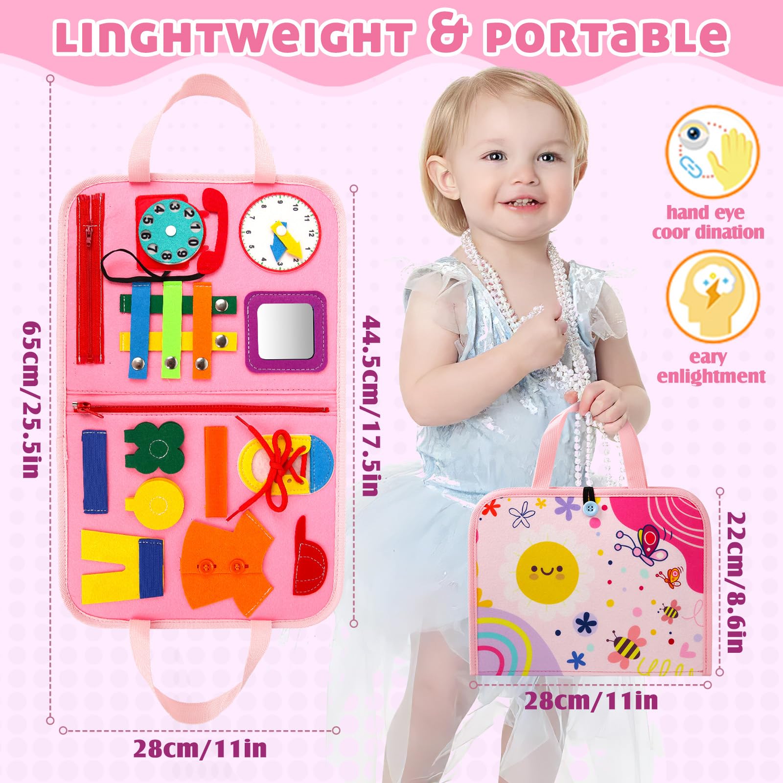 Montessori Busy Board for Toddlers 1-4 - Sensory Travel Toy for Airplane & Car