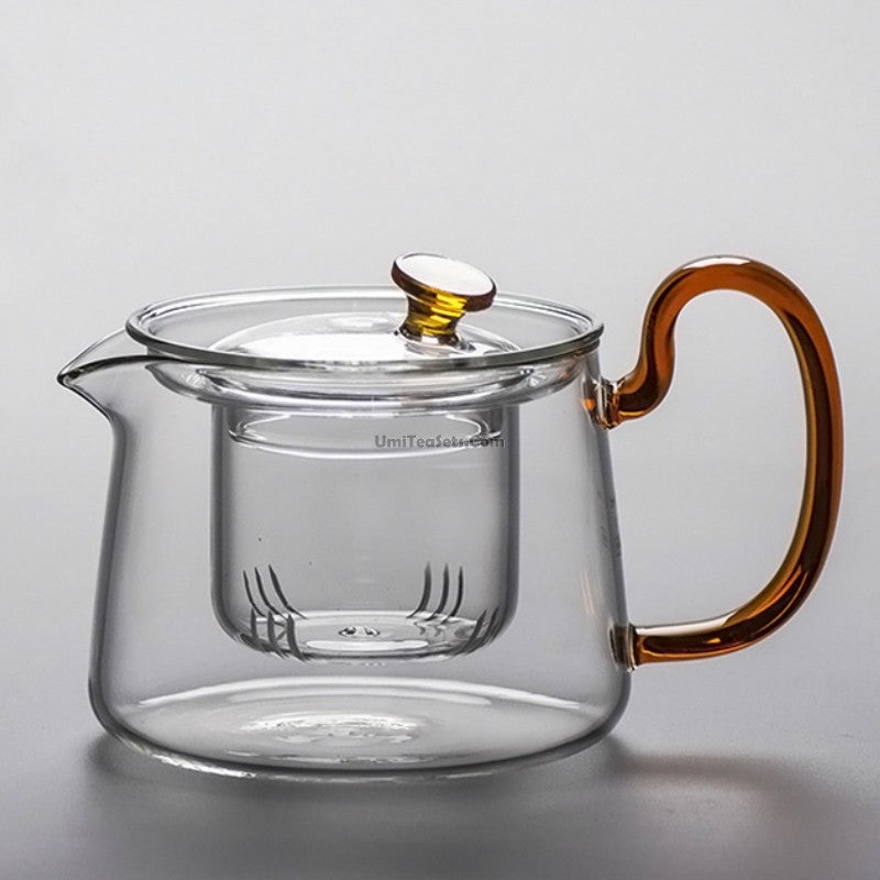 Premium Glass Teapot with Elegant Cognac Handle - Perfect for Loose Leaf Tea, Herbal Infusions & Home Tea Ceremonies