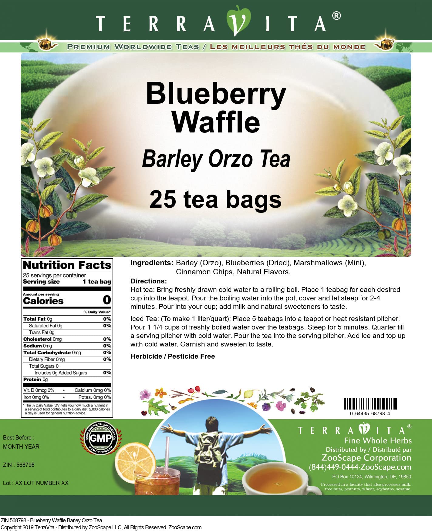 Organic Blueberry Waffle Barley Orzo Tea Bags - 25 Count (3 Pack) | Herbal Infusion for Relaxation & Breakfast | ZIN: 568798 | Perfect for Morning Tea Time & Afternoon Relaxation