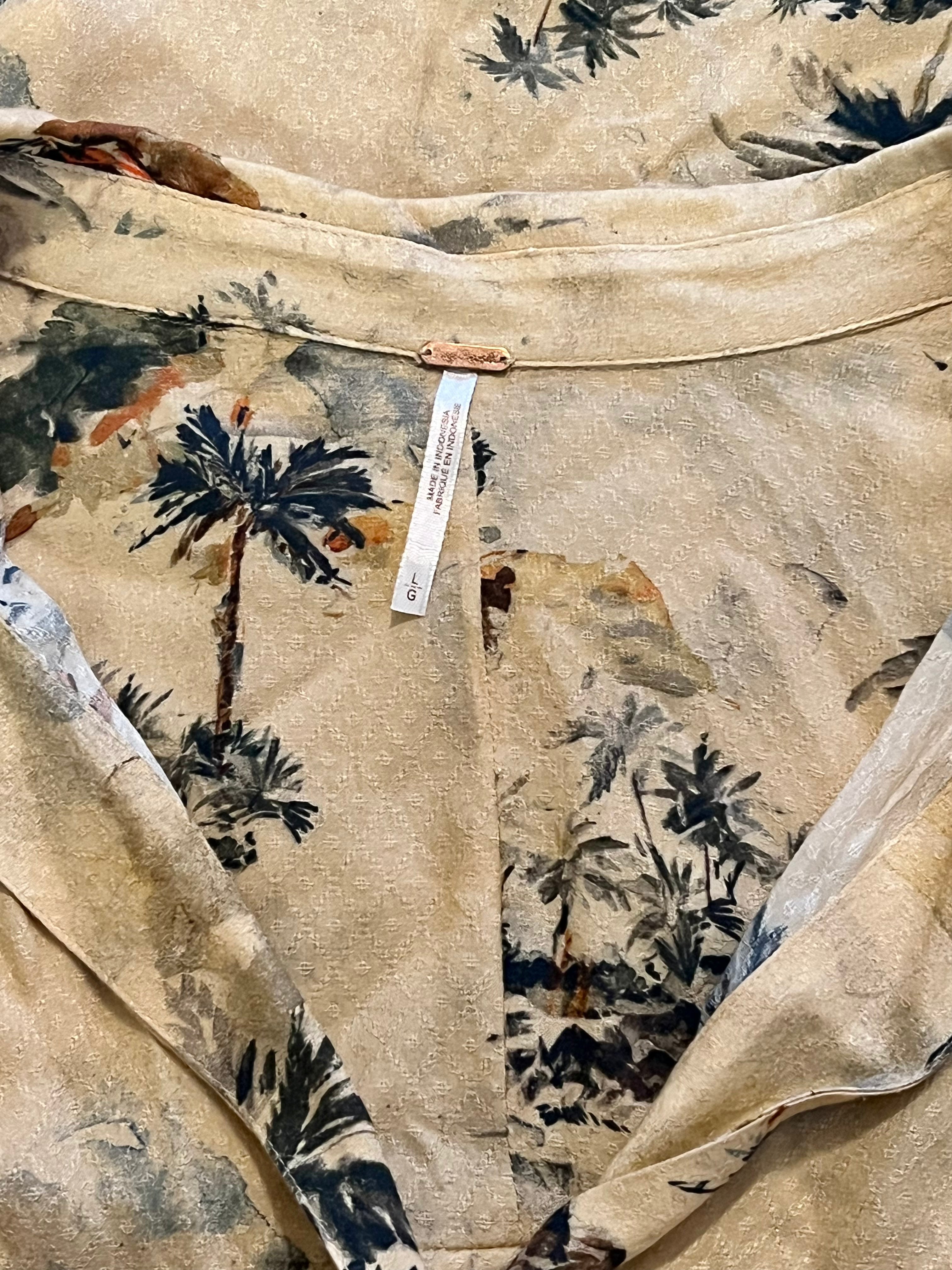 Free People Women's Large Beige Printed Blouse - Boho Chic Flowy Top for Casual Outings, Date Nights & Layering