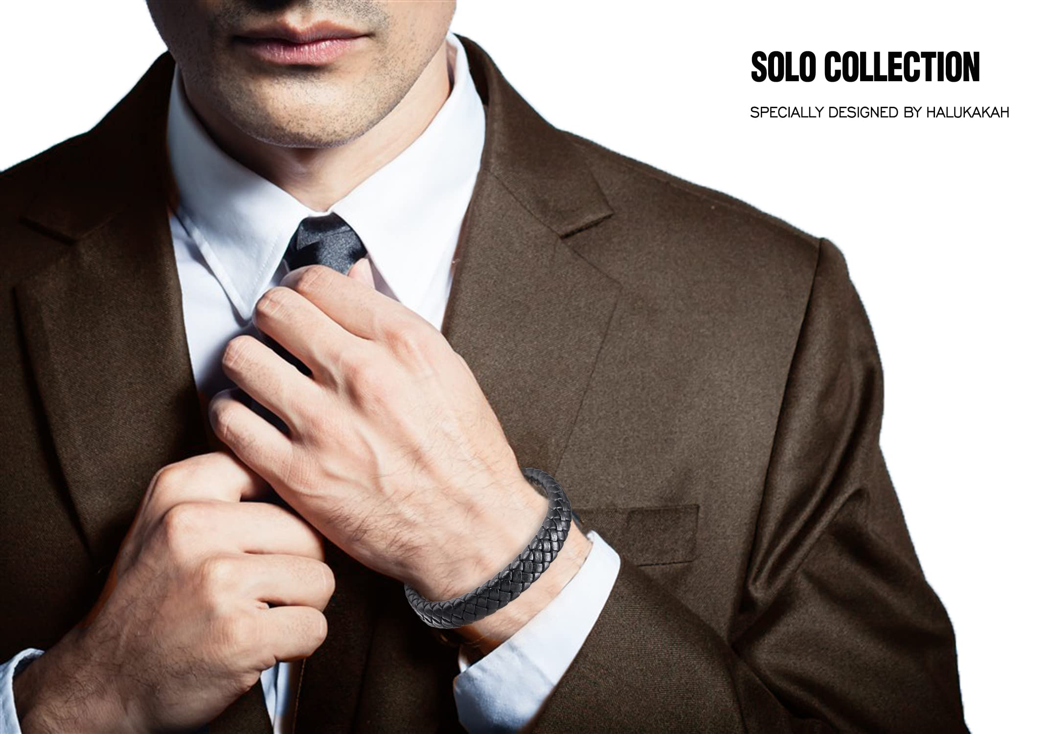 Men's Genuine Leather Bracelet - Classic Black/Brown with Gold/Silver/Black Titanium Magnetic Clasp - Adjustable 8.5