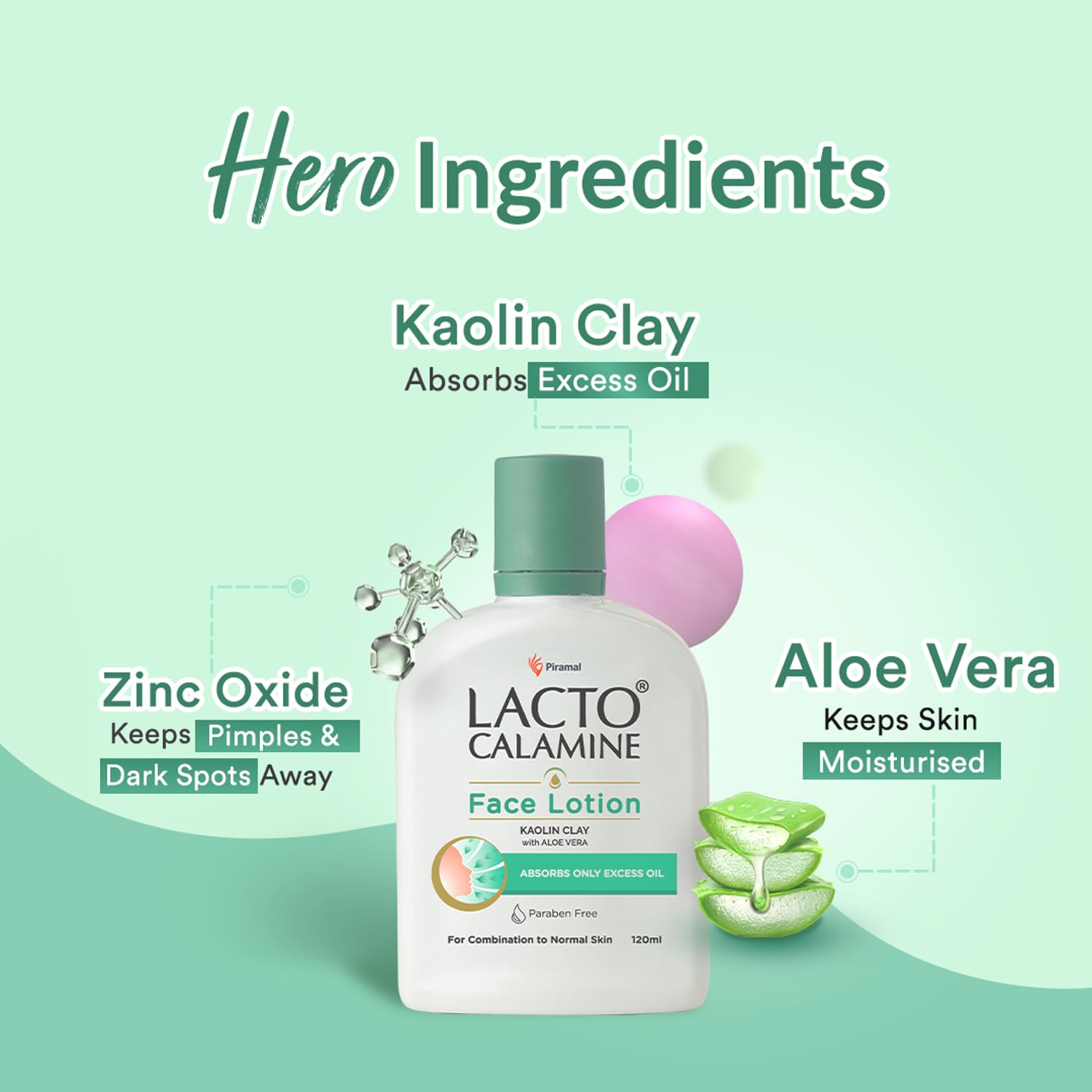 Lacto Calamine Face Lotion 60ml - Oil Control Daily Moisturizer for Combination & Normal Skin with Kaolin Clay & Aloe Vera | Reduces Pimples, Dark Spots & Blackheads | Lightweight Body Lotion for Clear, Healthy Skin | Perfect for Daily Skincare Routine & Acne-Prone Skin Care