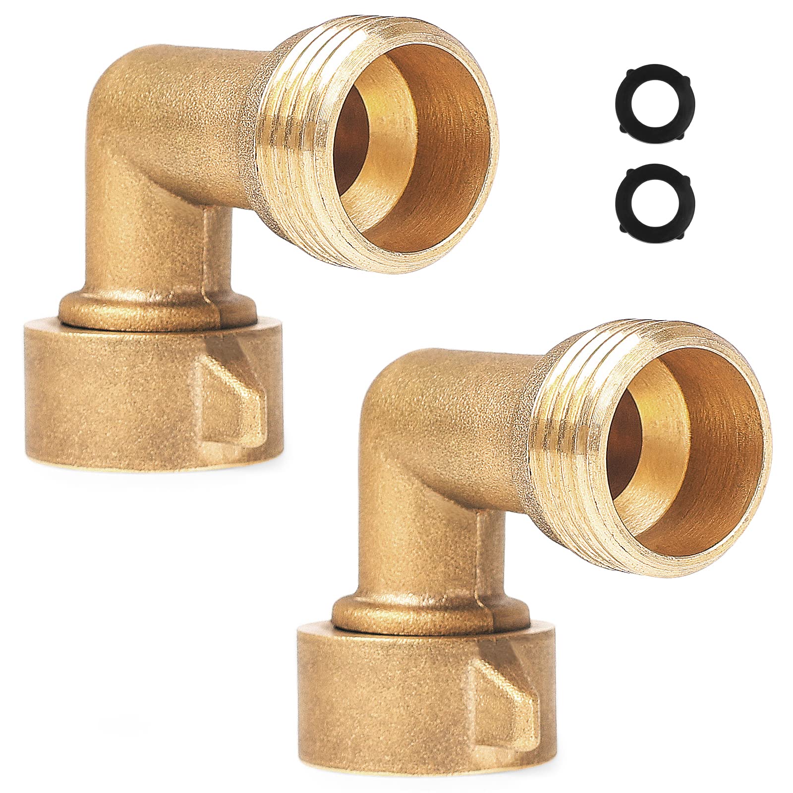 90 Degree Brass Hose Elbow 2 Pack - RV & Garden Water Fittings for Outdoor Faucets