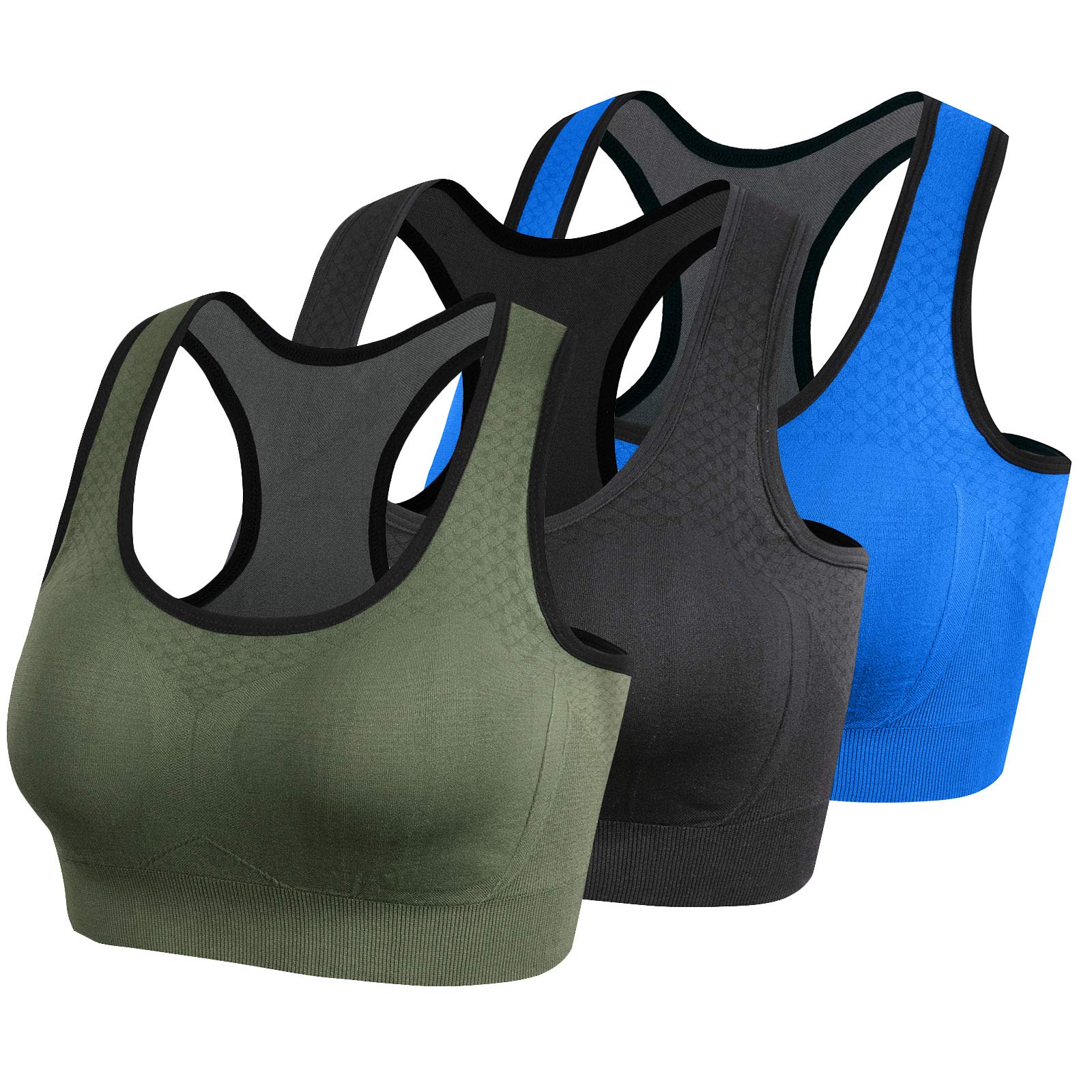 Lykoxa Women's Seamless Wirefree Racerback Sports Bra - Medium Support, Comfortable Padded Workout Top for Yoga, Running & Gym