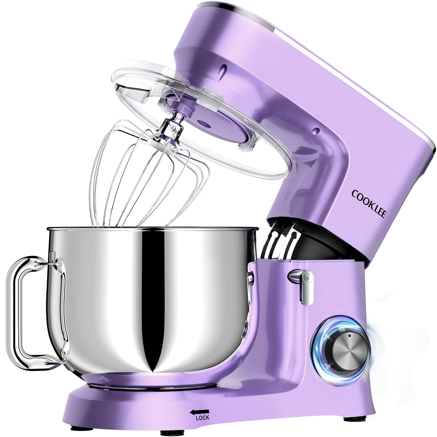 COOKLEE 9.5 Qt 660W Stand Mixer - 10-Speed Electric Kitchen Mixer with Dishwasher-Safe Dough Hook, Flat Beater & Wire Whip Attachments - Perfect for Baking Cakes, Cookies, Bread & Dough - Lavender