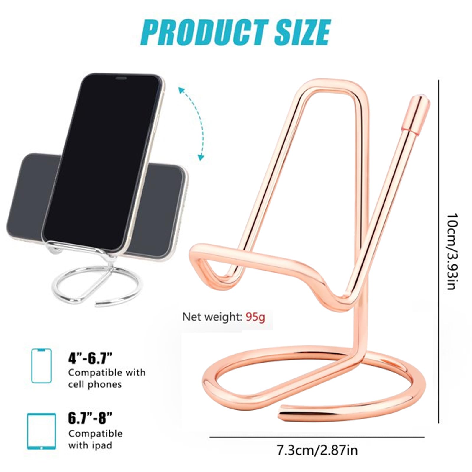 Rose Gold Metal Phone Stand for Desk - Universal Mobile Phone Holder Compatible with iPhone, iPad, Switch & All Smartphones - Perfect for Office, Home & Gaming (1 Pack)