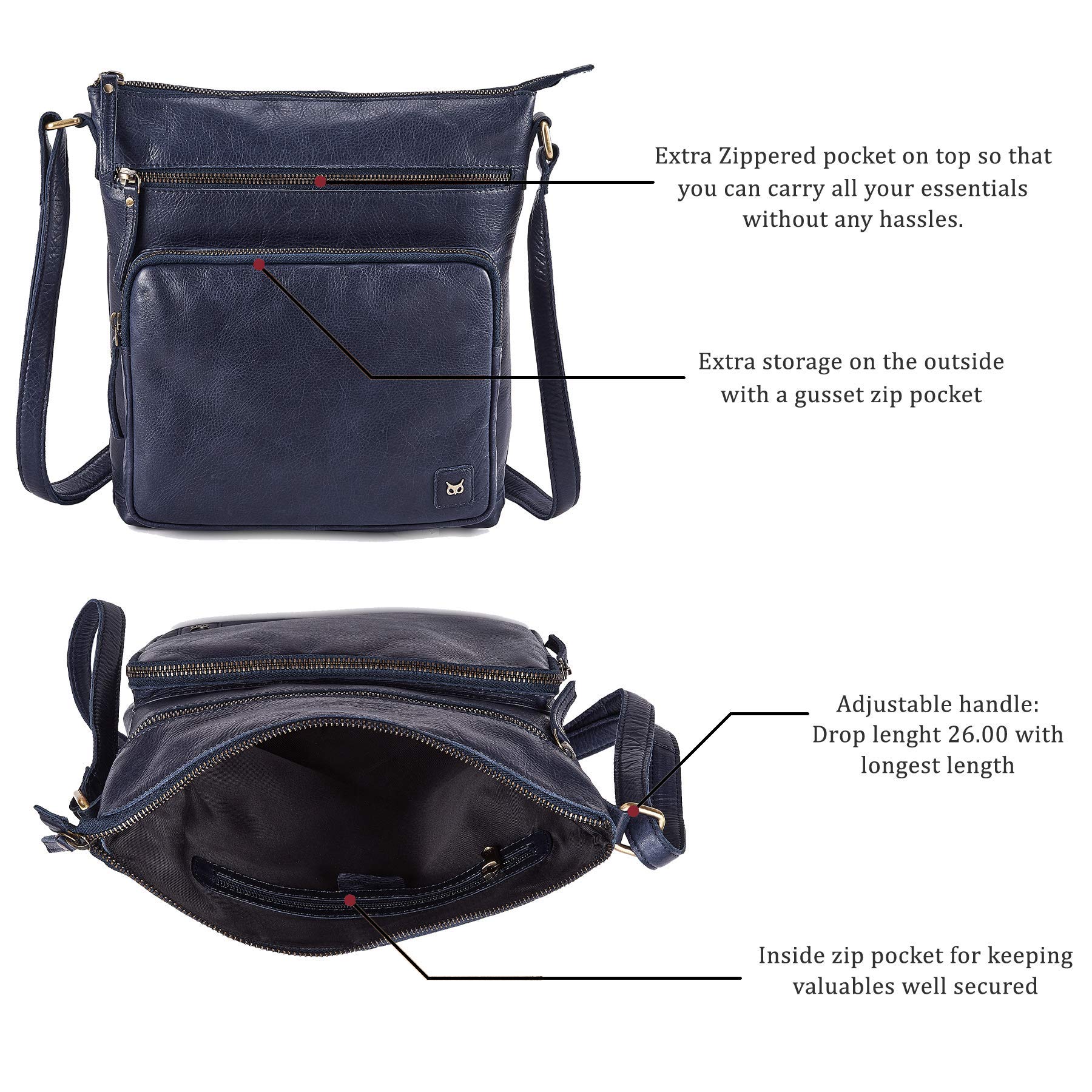 Genuine Leather Crossbody Bags for Women - Handmade Shoulder Purse with Multiple Pockets | Stylish & Trendy Handbag for Work, Travel & Everyday Use