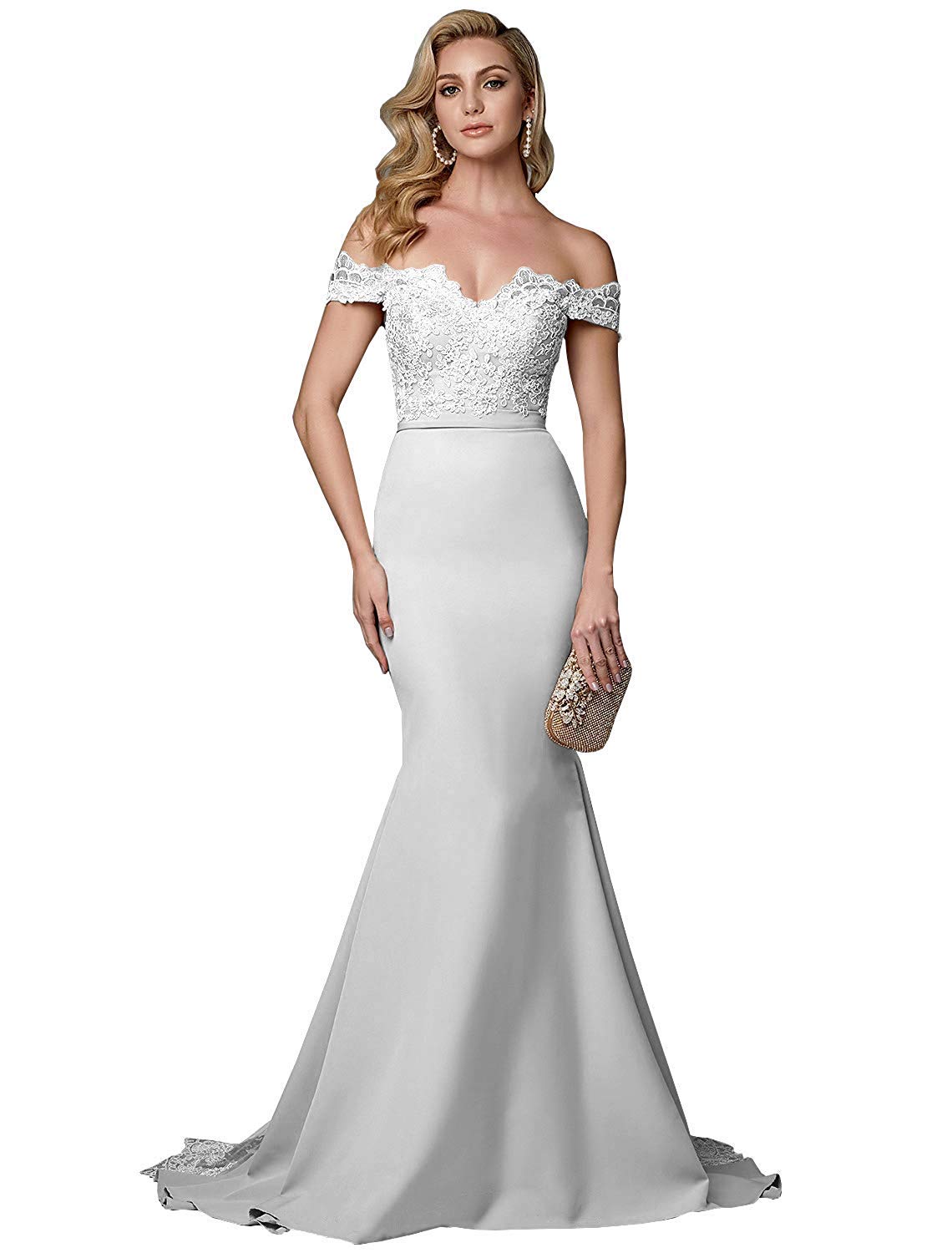 Elegant Strapless Mermaid Wedding Dress with Floral Applique & Train - Yuki Isabelle Women's Formal Evening Gown for Brides, Prom, Red Carpet & Special Occasions