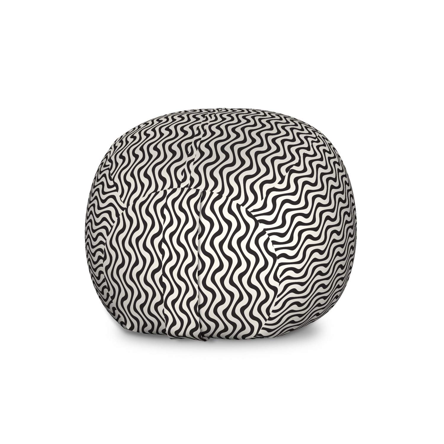 Ambesonne Striped Toy Storage Bag Chair - Large Washable Stuffed Animal Organizer with Abstract Wavy Line Pattern in Ivory & Charcoal Grey | Perfect for Kids' Room, Playroom & Nursery Organization