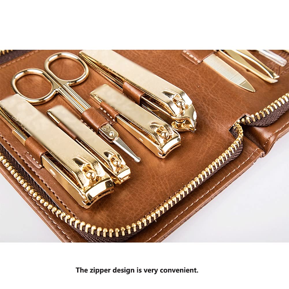 Professional Stainless Steel Manicure & Pedicure Kit - Nail Scissors, Clippers & Tools Set with Leather Travel Case (Brown) - Perfect for Home, Salon & Travel Nail Care