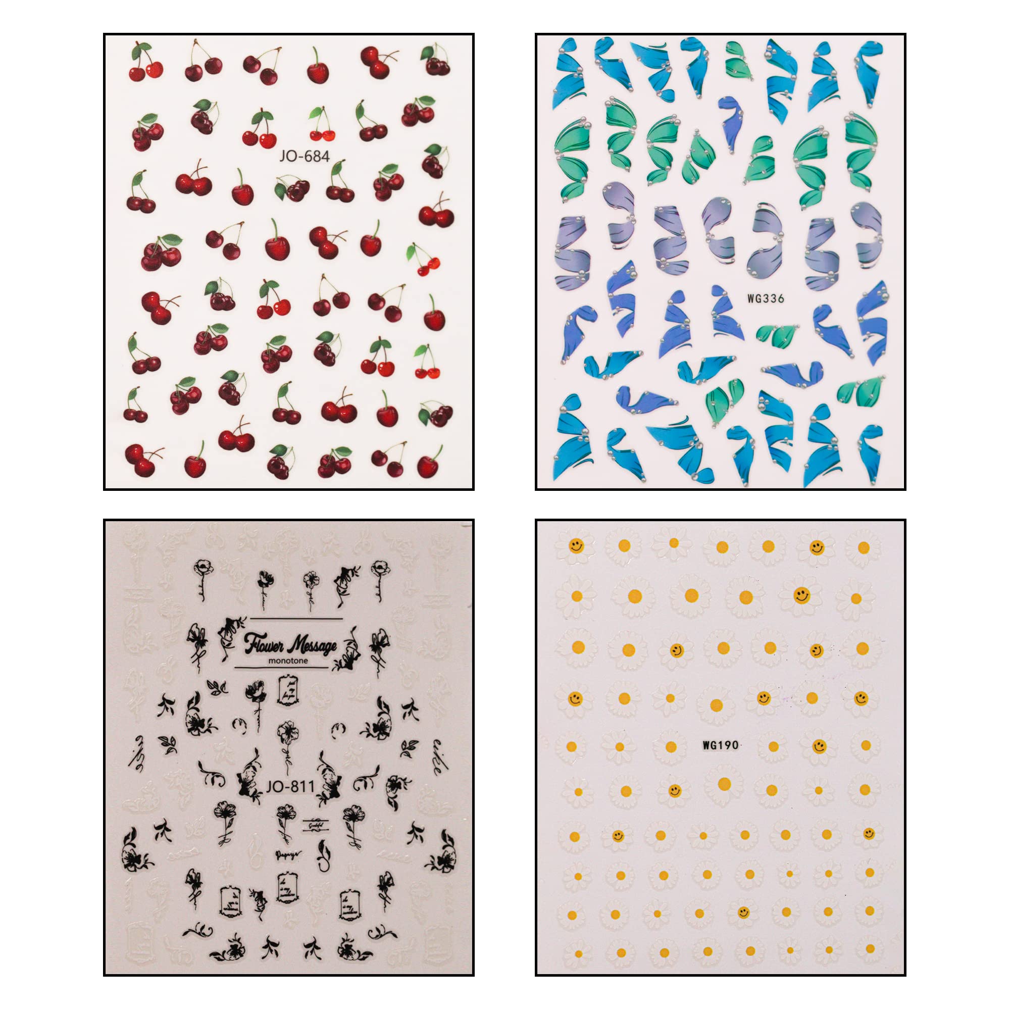 BEROMT Nail Stickers Fruits and Flowers - BNS1000FAF Set of 3 Random Designs | DIY Nail Art Decals for Home Manicures & Salon Use