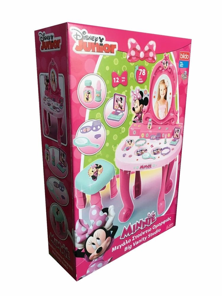 Bildo 8444 Minnie Big Vanity Studio - Kids Pretend Play Makeup Set with Mirror & Accessories, Multicolor - Perfect for Dress Up, Role Play & Birthday Gifts for Girls Ages 3-6