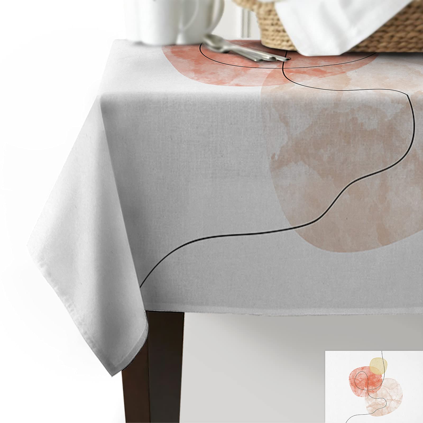 Waterproof Tablecloth 60x102 Inch - Minimalist Watercolor Lines Washable Dust-Proof Dining Table Cover for Kitchen, Coffee Table & Outdoor Use