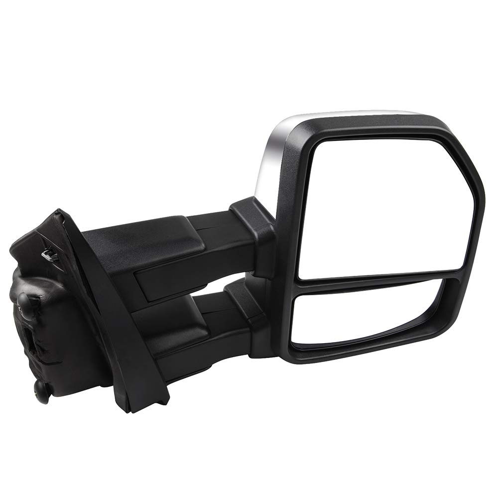 CCiyu Chrome Power Heated Towing Mirrors - LH Left & RH Right Side Compatible with 2015-2017 Ford F150 Pickup Truck | Turn Signal & Puddle Light | Plug & Play Installation | Perfect for Towing, Off-Roading & Night Driving