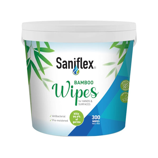 Saniflex Bamboo Hand & Surface Wipes - 300 Count Eco-Friendly Disposable Wipes for Home, Office & Travel Use